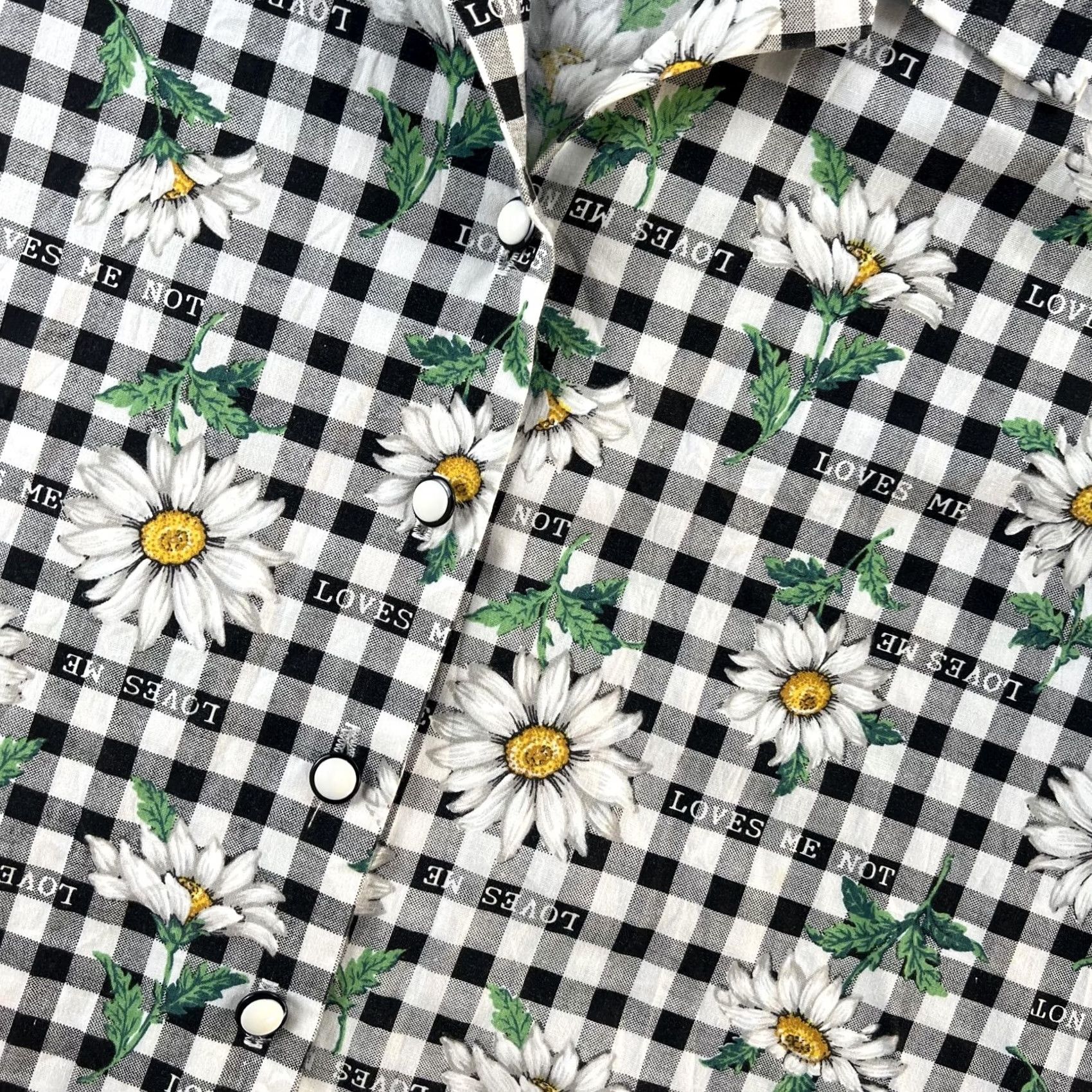 Blair VINTAGE Blair Button Up Shirt Womens Large Black Gingham Daisy Short Sleeve Size L / US 10 / IT 46 - 2 Thumbnail