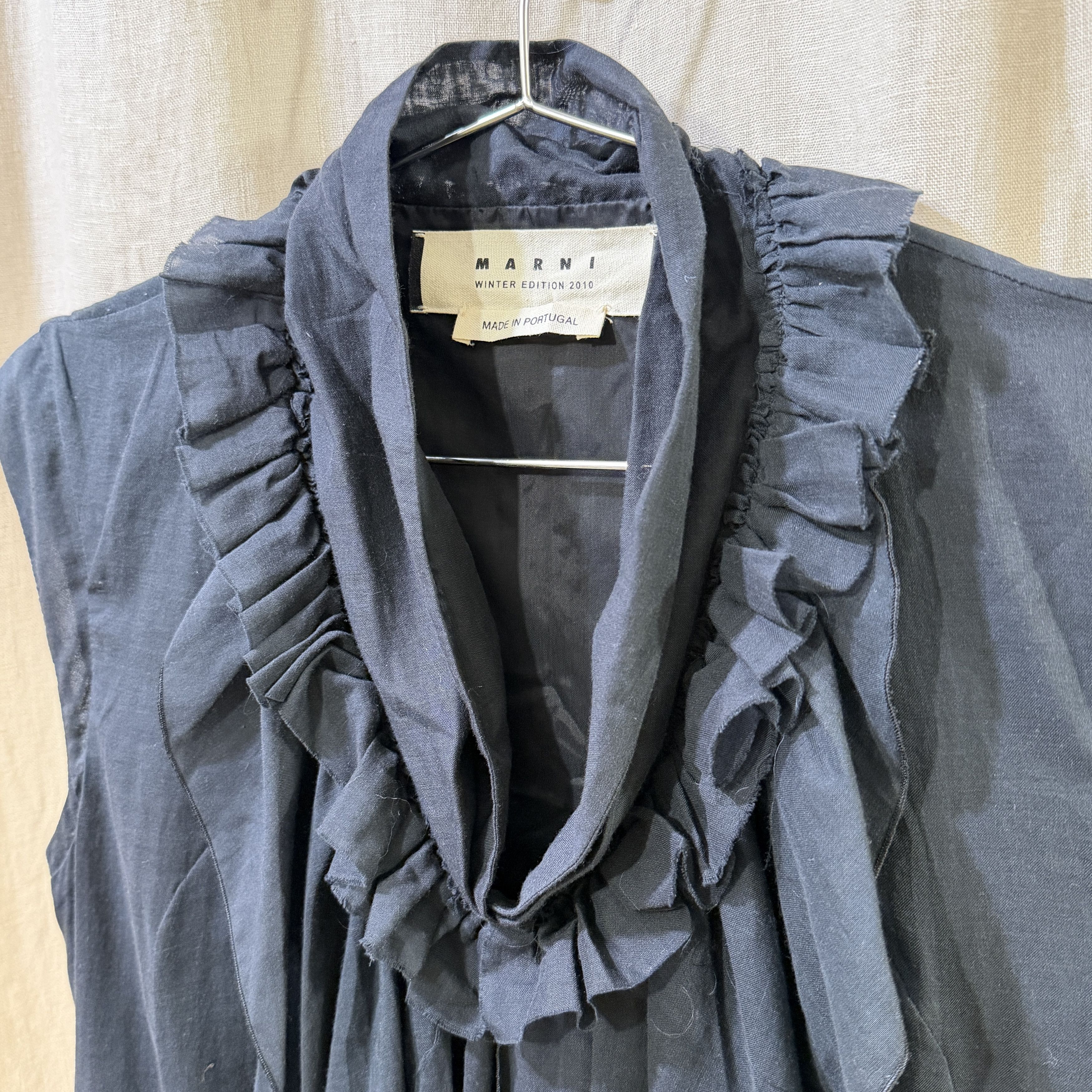 Marni 2010 Cap Sleeve Raw Edge Ruffle Collar Dress Size M / US 6-8 / IT 42-44 - 3 Thumbnail