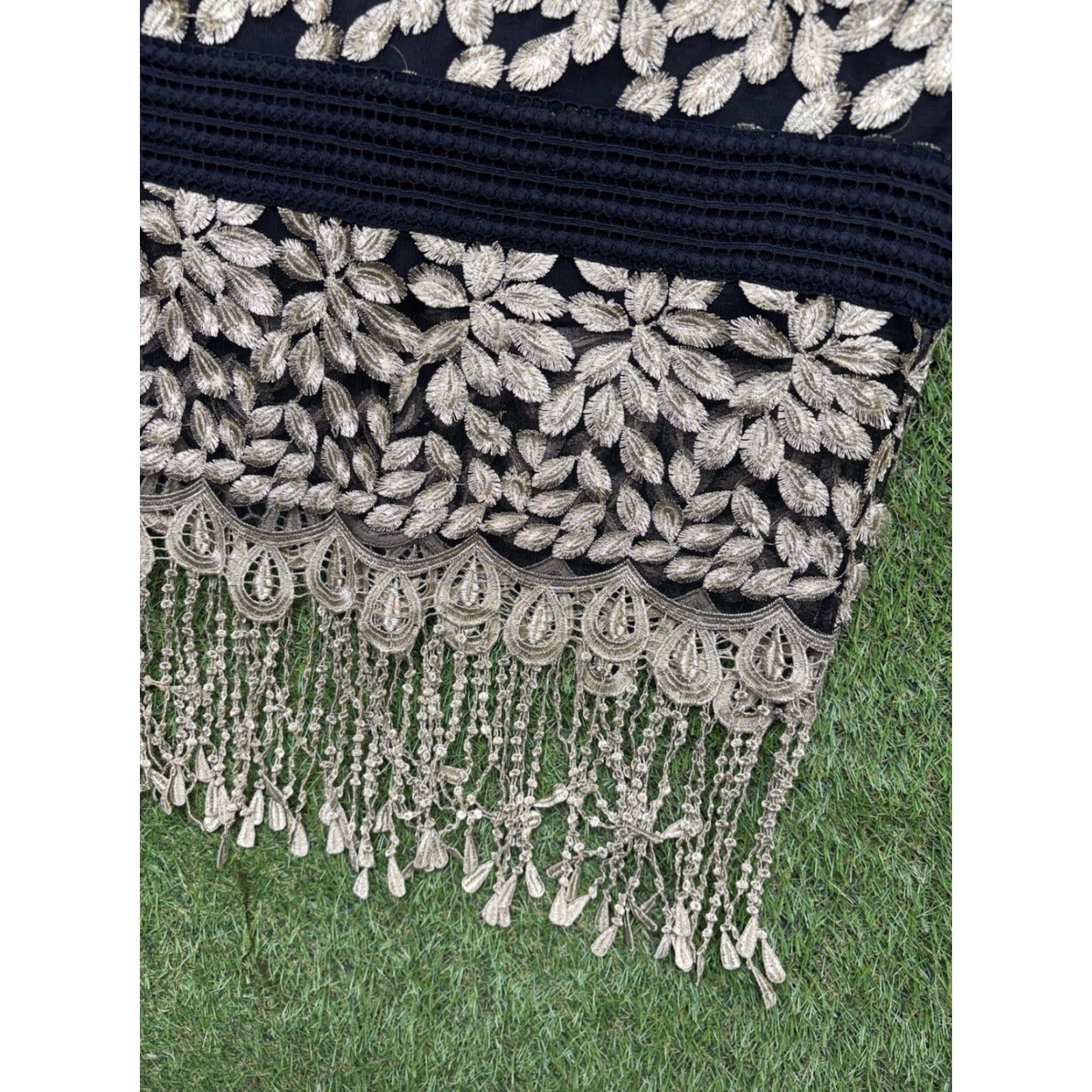 Badgley Mischka Belle Badgley Mischka Dress Womens 10 Black Gold Fringe Hem Formal Sleeveless Size L / US 10 / IT 46 - 3 Thumbnail