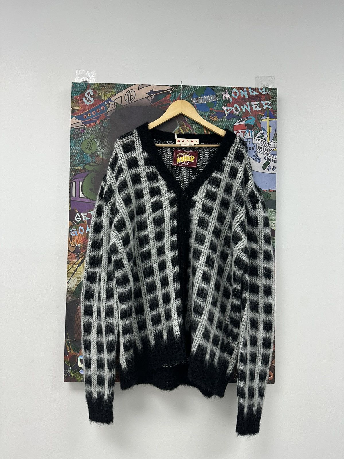 image of Marni Fuzzy Wuzzy Cardigan Black White, Men's (Size 2XL)