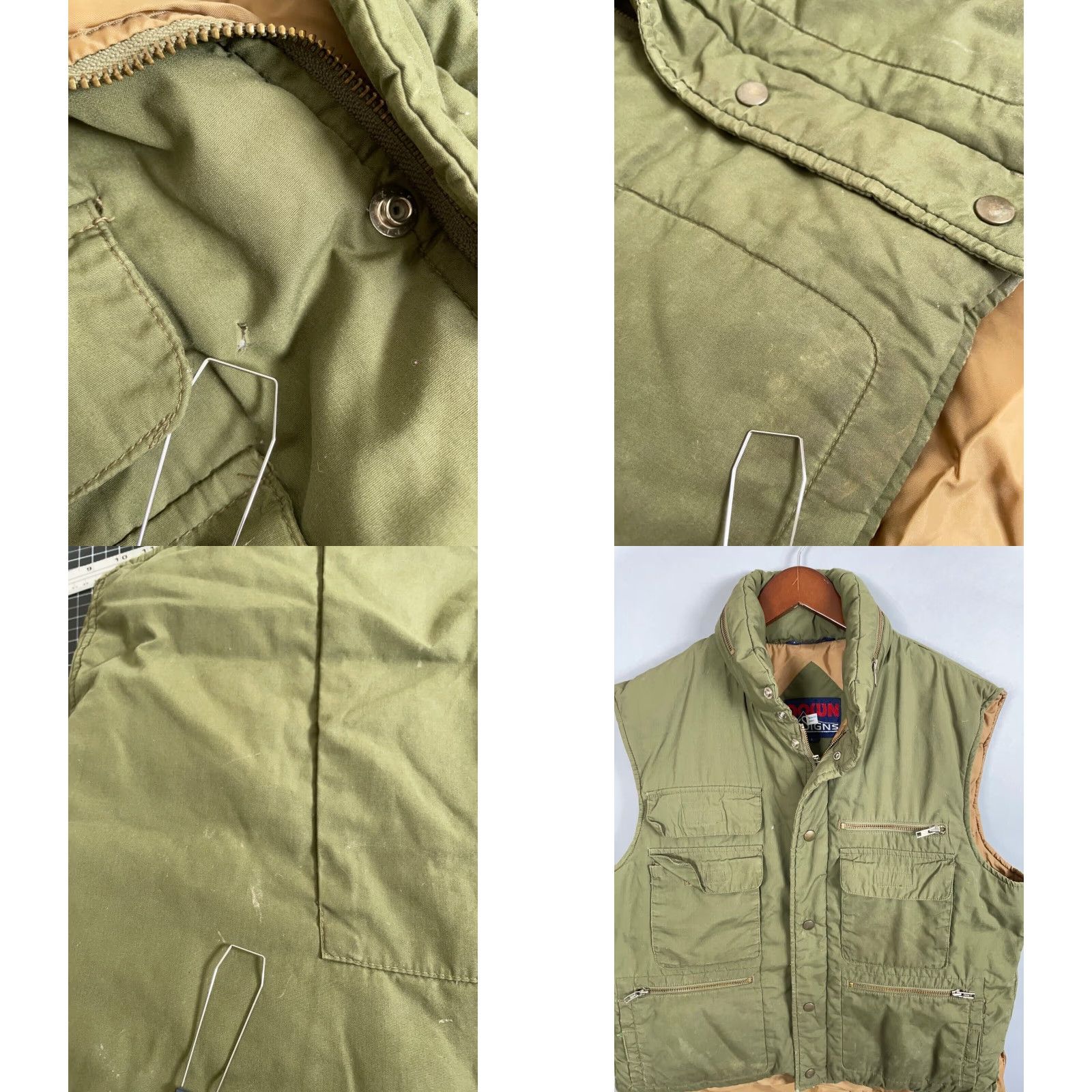 Vintage VTG 80s Down Insulated Zip Up Puffer Vest Adult Large Green Tactical Hidden Hood Size US L / EU 52-54 / 3 - 8 Thumbnail