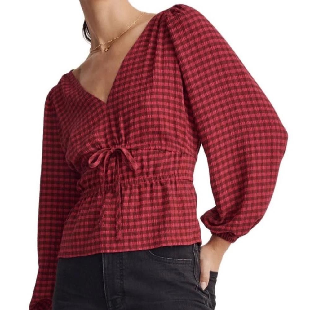 Madewell Madewell l Plaid Crinkled V-Neck Peplum Top Medium Size M / US 6-8 / IT 42-44 - 9 Thumbnail