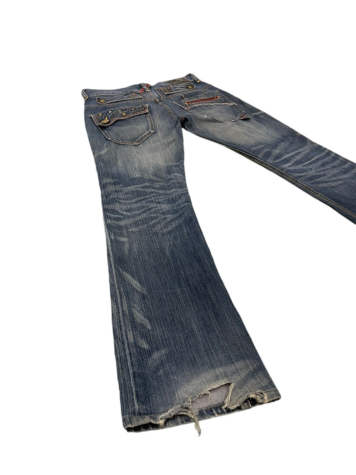 Japanese Brand Flare Jeans Rush Hour Faded Distress Boot Cut 8🟦4 Size US 33 - 12 Thumbnail