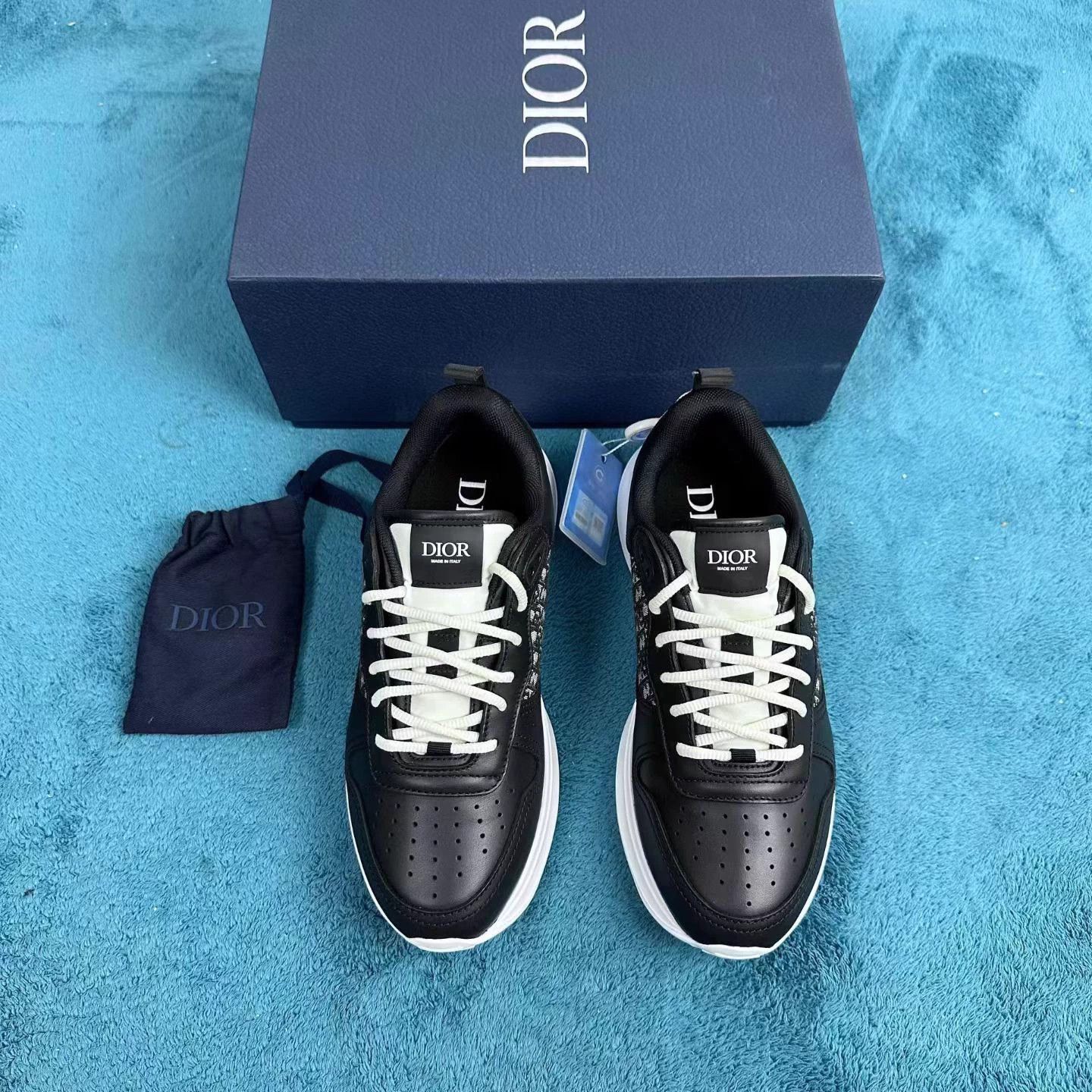 Dior DIOR B25 Leather Oblique Print Low-Top Sneaker Black Size US 8.5 / IT 38.5 - 1 Thumbnail
