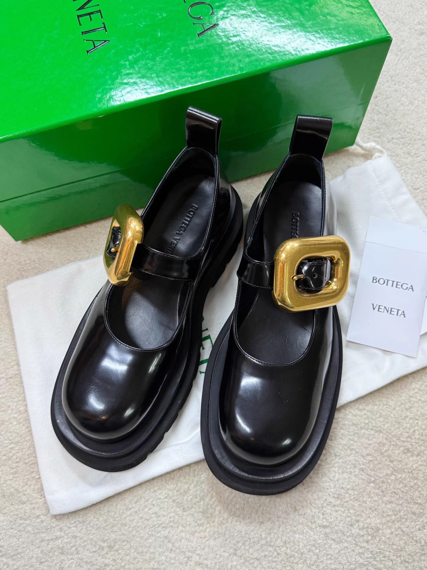 Bottega Veneta BV Black Gold Buckle Mary Janes 35 unused Size US 5 / IT 35 - 1 Thumbnail