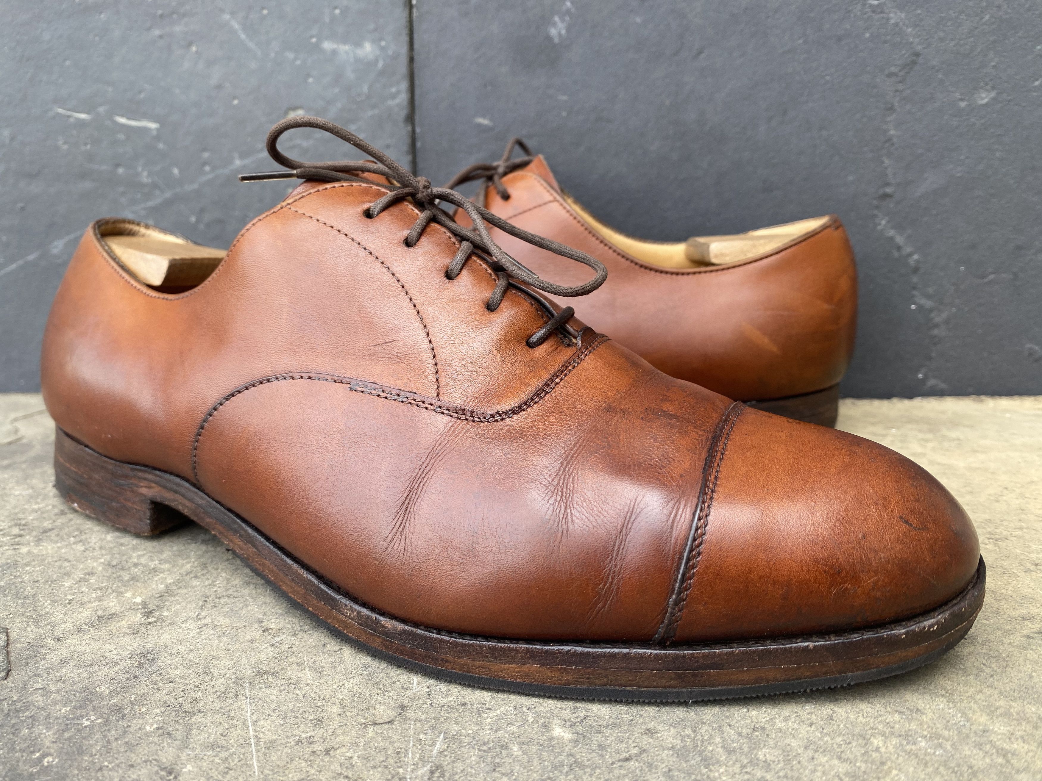 image of Edward Green 202 Oxford Chestnut Leather Shoes Captoe in Brown, Men's (Size 7.5)