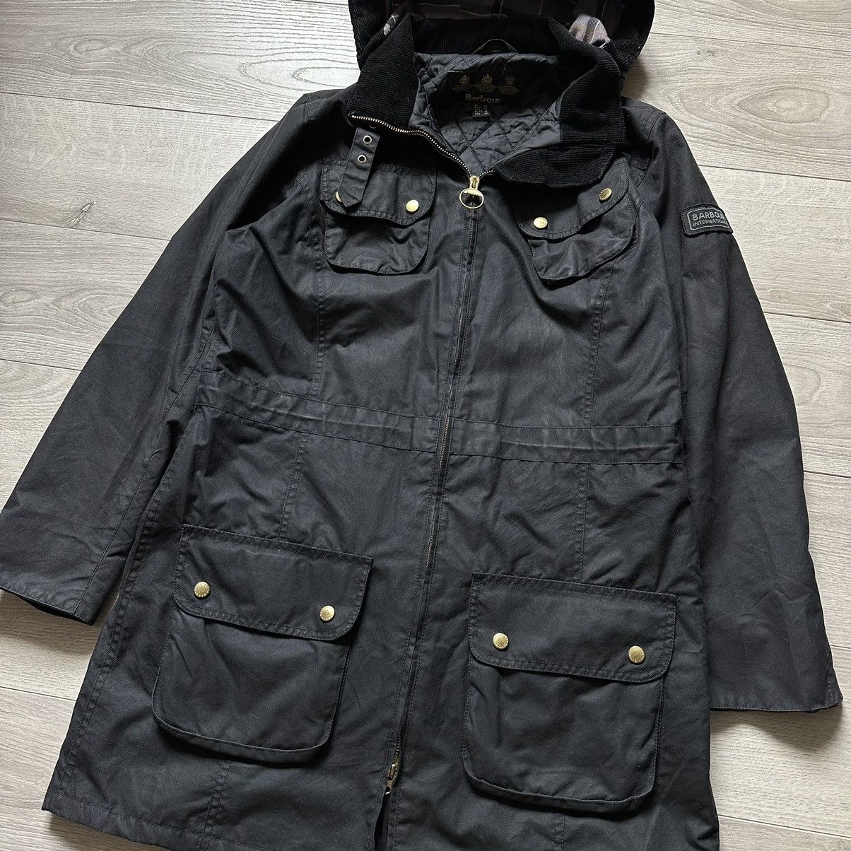 Barbour International Parka Wax Cotton Jacket Womens Size:14