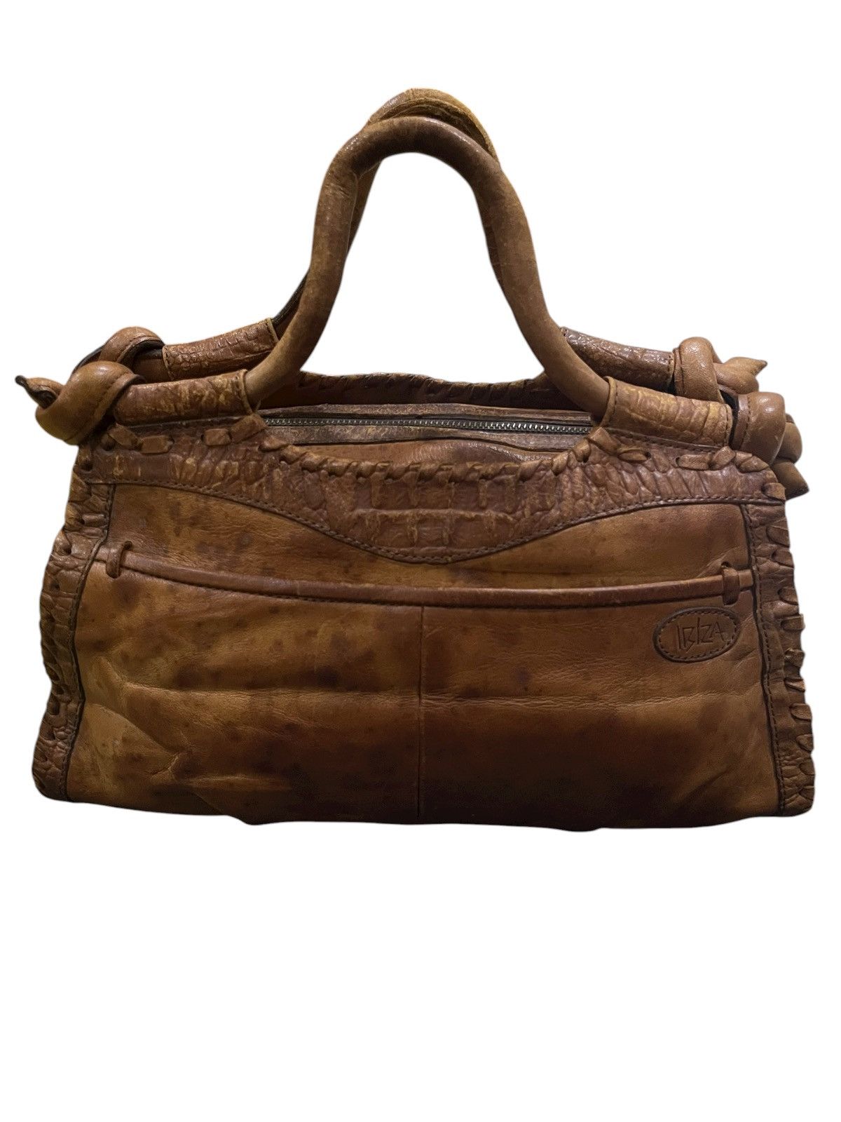 Japanese Brand vintage ibiza handle bag brown cream leather applique design Size ONE SIZE - 1 Thumbnail