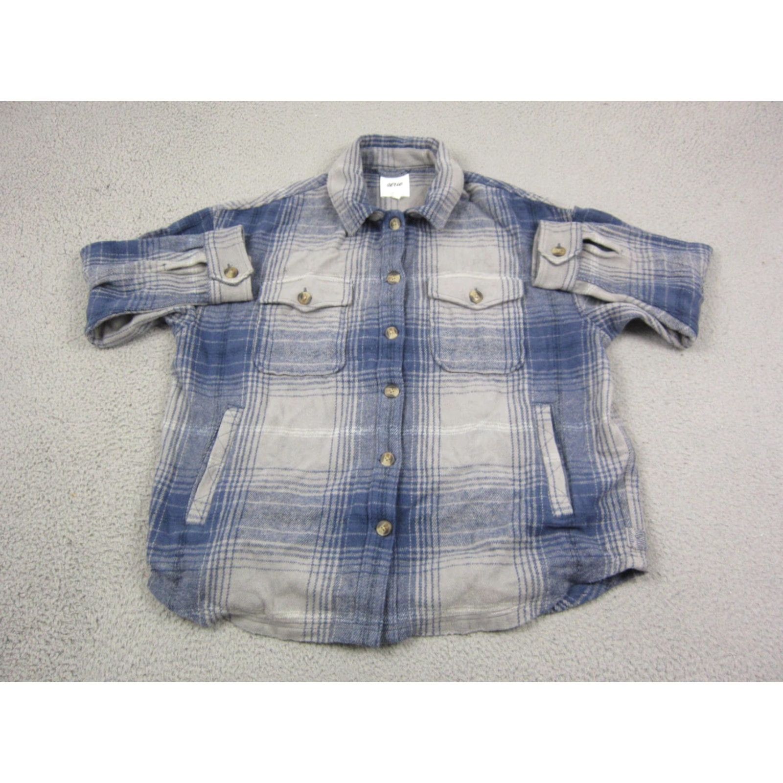 Vintage Aerie Shirt Womens L Blue Plaid Flannel Heavyweight Button Up Cotton Shirt Size L / US 10 / IT 46 - 2 Thumbnail