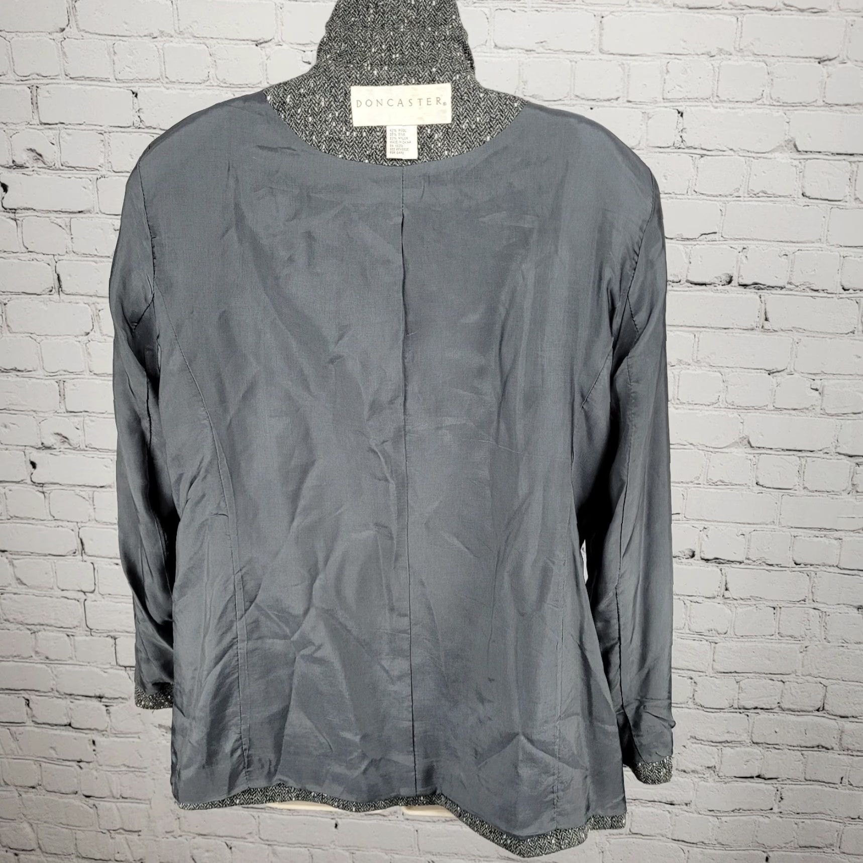 Vintage VTG Don Caster Blazer Women L Wool Silk Herringbone Notch Three-Button Single-Breasted Jacket Crew? Size L / US 10 / IT 46 - 7 Thumbnail