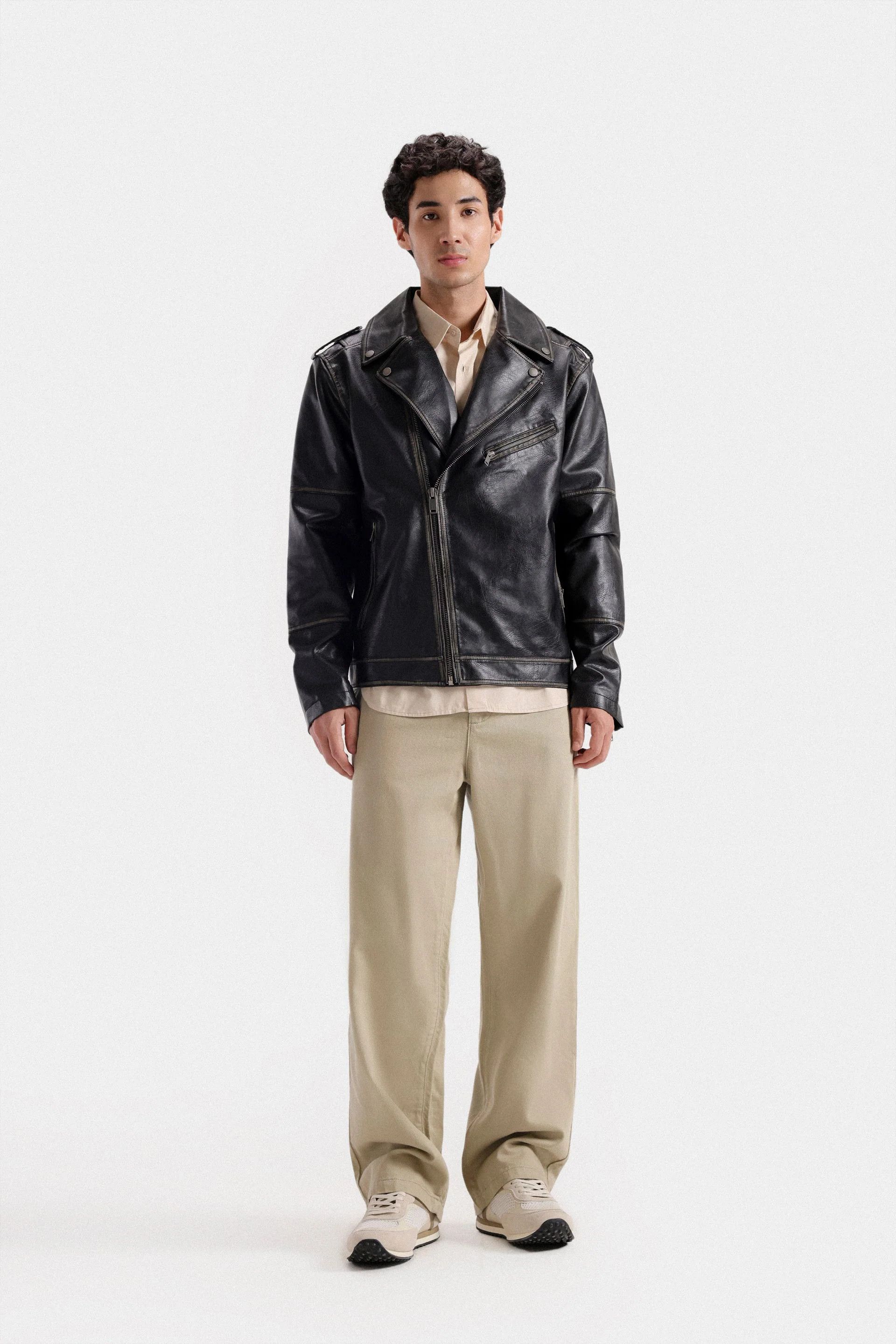 Other Men’s Black Faux Leather Biker Jacket Zip Up Size US XL / EU 56 / 4 - 1 Thumbnail