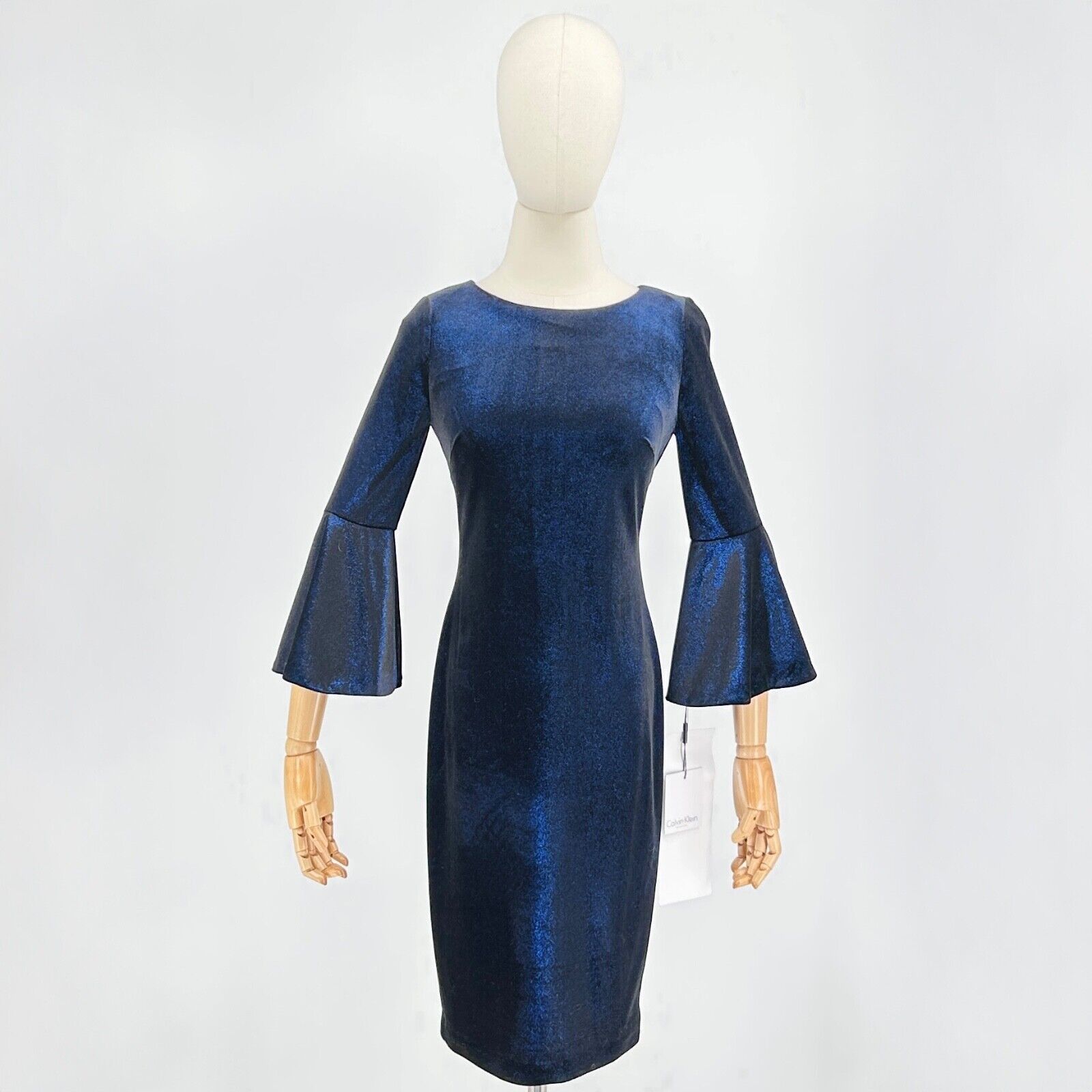 Calvin Klein NWT Calvin Klein Blue Metallic Velvet Midi Dress Size XS / US 0-2 / IT 36-38 - 1 Thumbnail