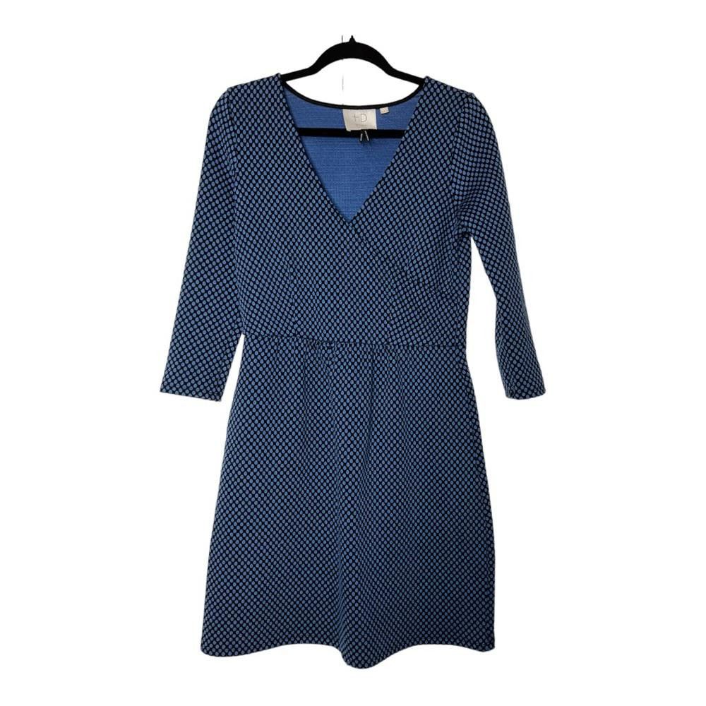 Designer Anthropologie l HD In Paris Blue Black Skater Dress Medium Size M / US 6-8 / IT 42-44 - 2 Thumbnail