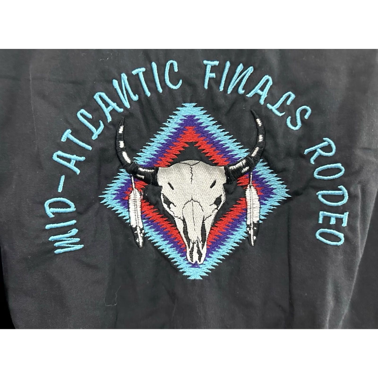Vintage VTG 80s Mid-Atlantic Finals Rodeo Aztec Bold Western Cowboy Bomber Jacket M Mens Black X West Ark Jacket Size US M / EU 48-50 / 2 - 3 Thumbnail