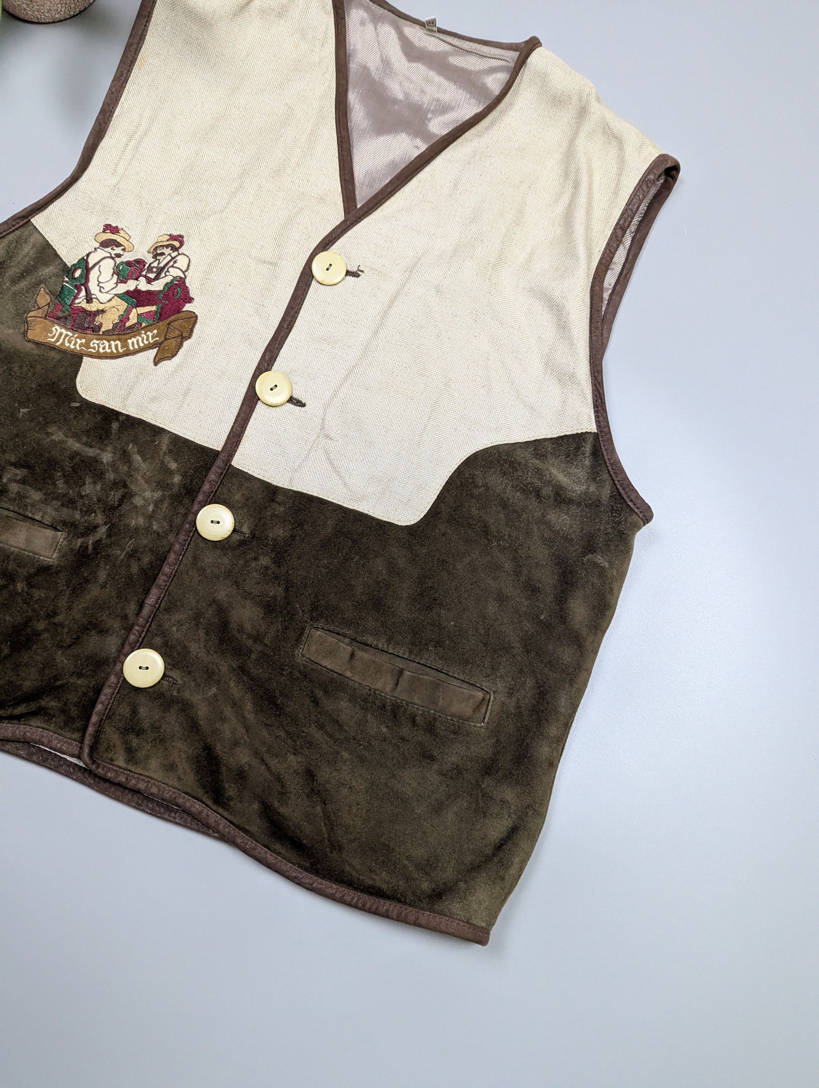 Vintage Mir San Mir Vintage Leather & Linen Folk Vest / Gilet Size US L / EU 52-54 / 3 - 11 Thumbnail