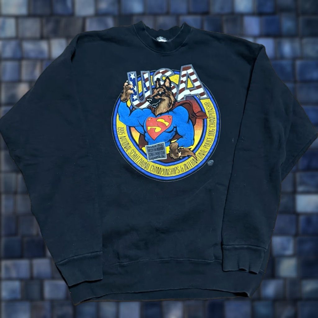 Fruit Of The Loom VINTAGE 90s Police Dog Championship Sweatshirt Crewneck 1995 Mens 2XL Black - Fruit of the Loom Pullover Sweatshirt Mens 2XL Black Size US XXL / EU 58 / 5 - 1 Thumbnail