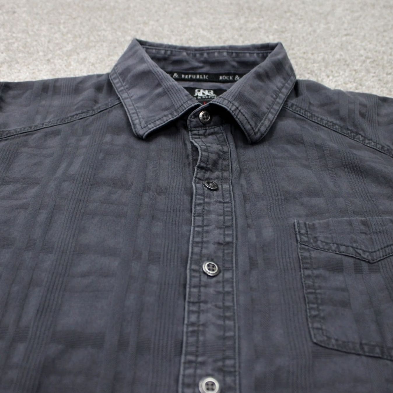 Vintage Rock & Republic Rock & Roll Tab Shirt Mens Large Gray Button Up Long Sleeve Cotton L/S Size US L / EU 52-54 / 3 - 4 Thumbnail
