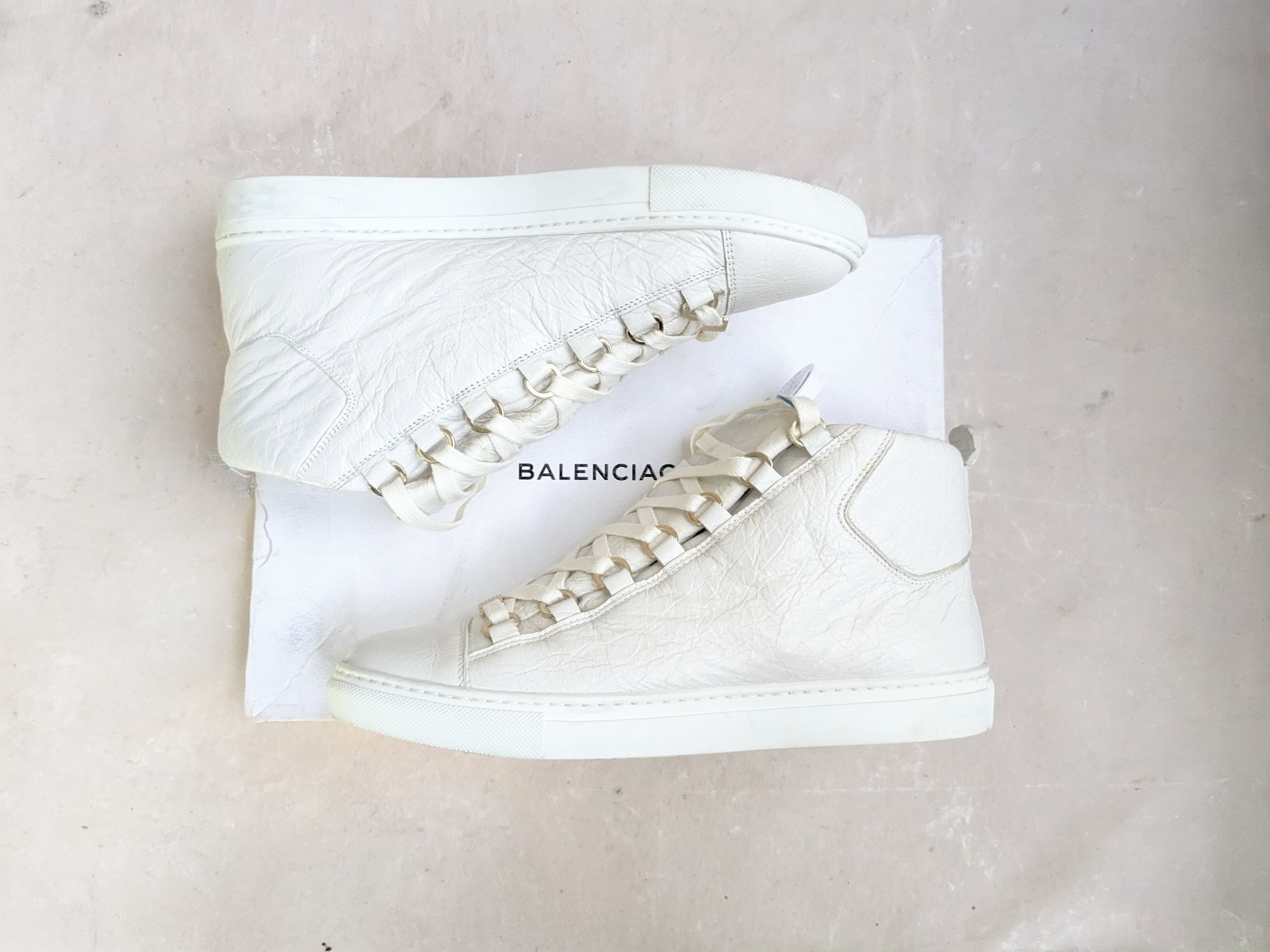 Balenciaga Balenciaga Arena White 7 Leather High Tops Lace Up Size US 7 / EU 40 - 1 Thumbnail