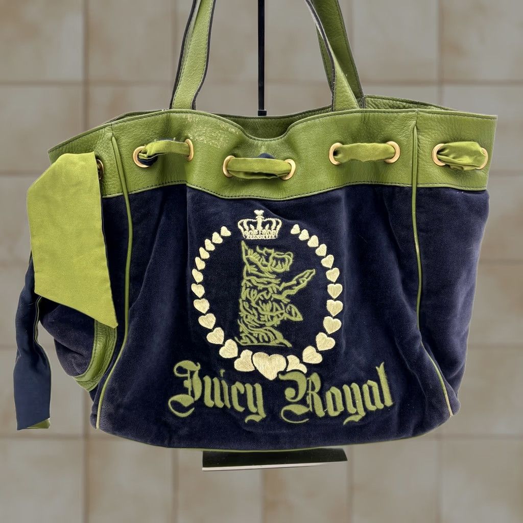 Juicy Couture VINTAGE Juicy Couture Daydreamer Shoulder Bag Purse Y2K Velour Bag Women Blue Cotton/Poly Top Handle Womens Size ONE SIZE - 1 Thumbnail