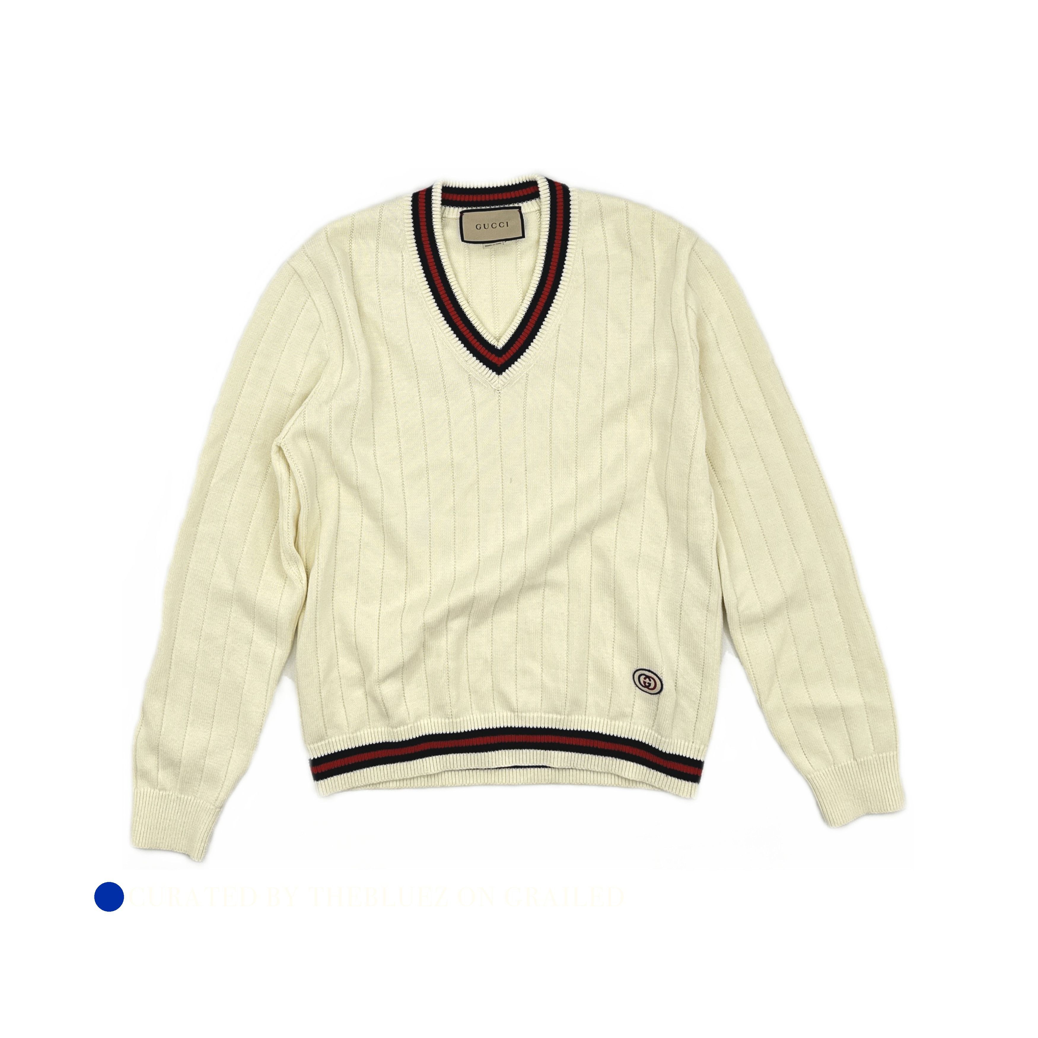 Gucci Beige V-Neck Sweater with Striped Trim Size US S / EU 44-46 / 1 - 1 Thumbnail