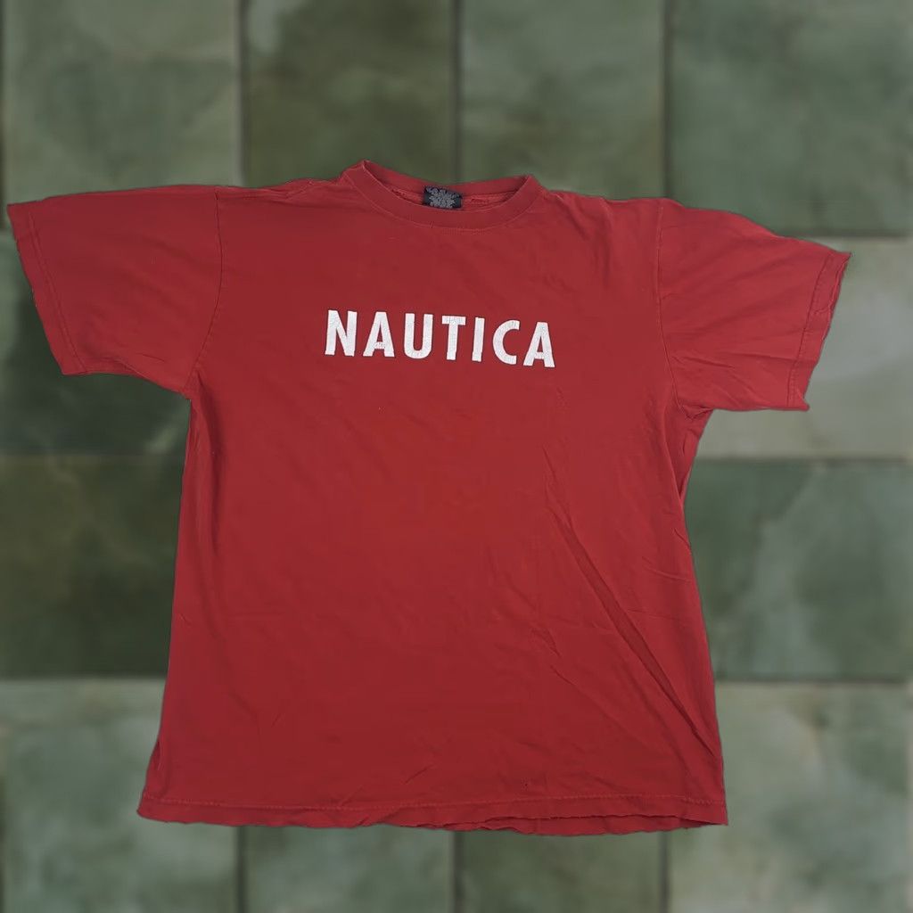 Nautica VINTAGE Nautica T Shirt Adult Medium Red Spellout Thrashed Worn Grunge Y2K Sailing Boats Mens Size US M / EU 48-50 / 2 - 1 Thumbnail