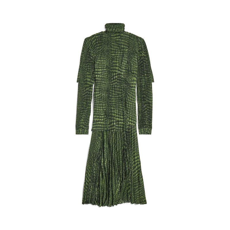Balenciaga o1tr1nto0426 Double Sleeve Pleated Dress in Green Size XL / US 12-14 / IT 48-50 - 6 Thumbnail