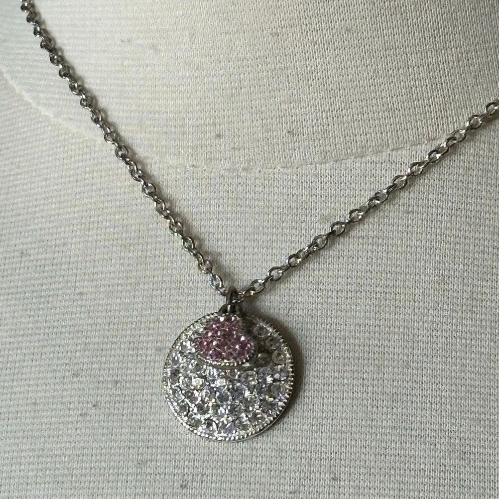 Other silver bedazzled circle heart pink pendant necklace Size ONE SIZE - 2 Thumbnail