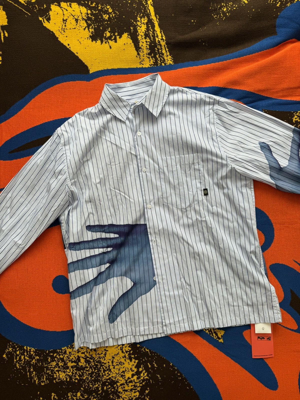 image of Perks And Mini ‘Hands Off’ Striped Shirt in Blue, Men's (Size Large)