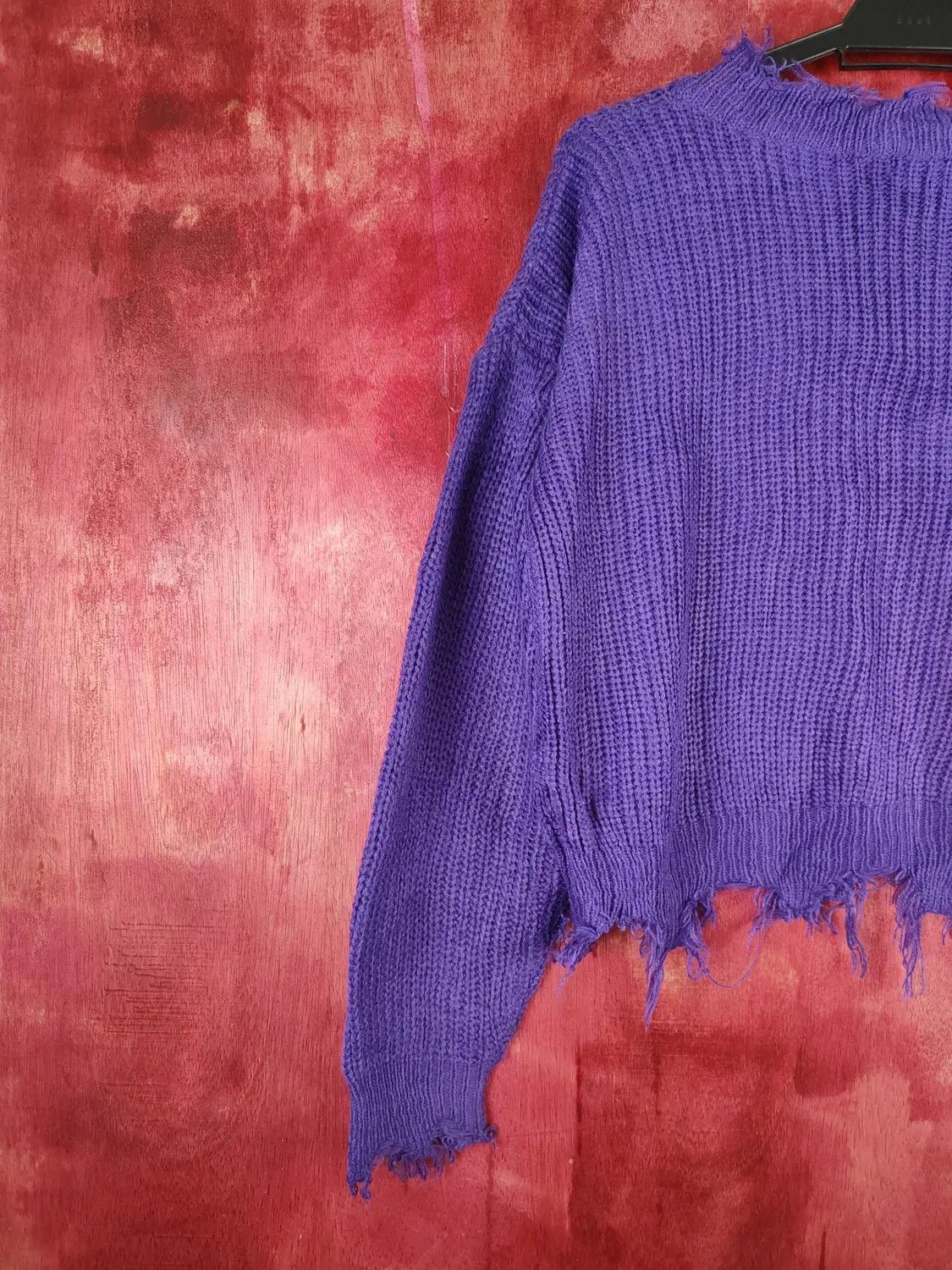 Homespun Knitwear Non-hedge Purple ripped distressed Knitwear #235BDLL Size US M / EU 48-50 / 2 - 8 Thumbnail