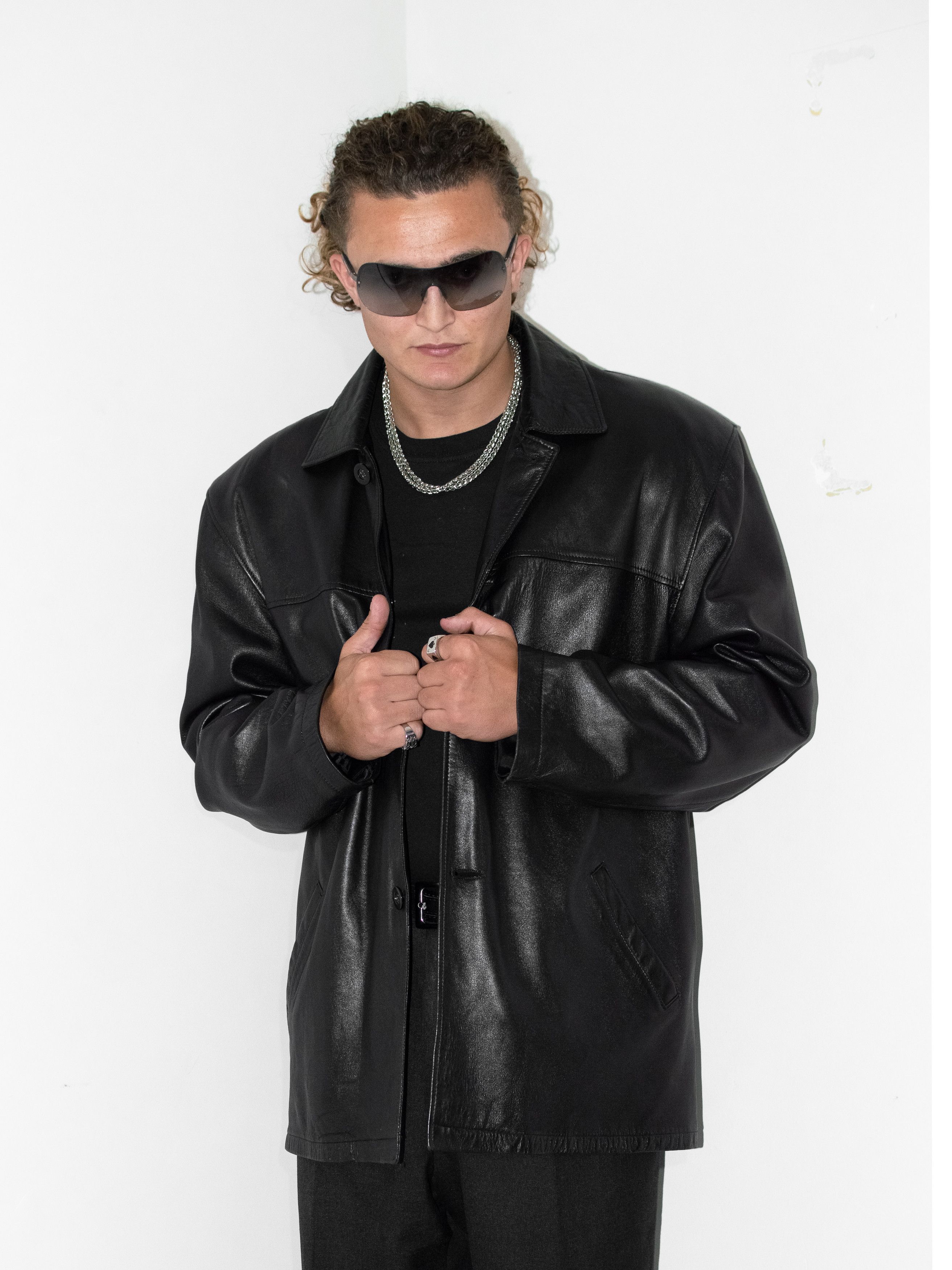 Designer × Vintage 90s black Leather lined Loose fit blazer coat Size US L / EU 52-54 / 3 - 1 Thumbnail
