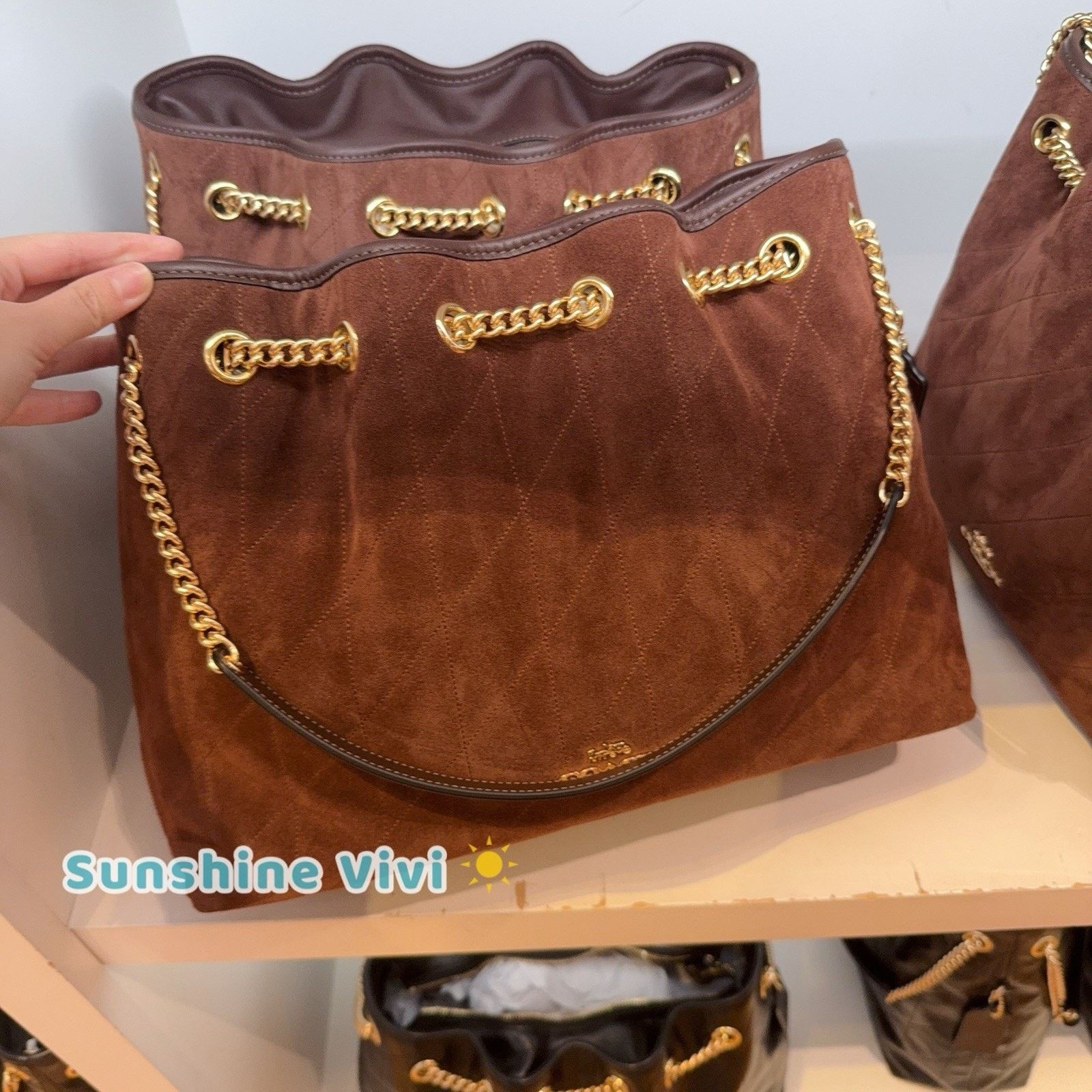 Coach NWT COACH CCZ80 Evelyn Shoulder Bag Suede Vintage Brown Size ONE SIZE - 1 Thumbnail