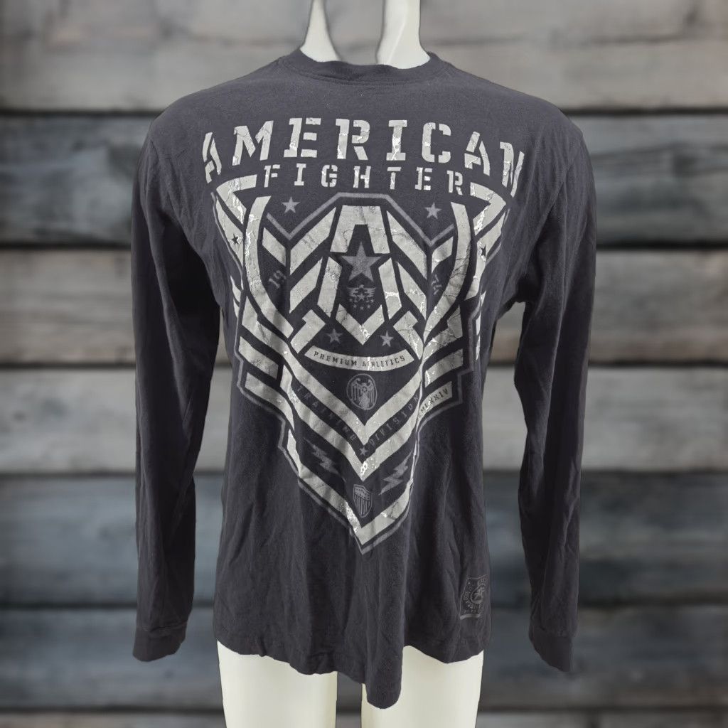 Vintage American Fighter Shirt Mens Large Black Long Sleeve Graphic MMA Size US L / EU 52-54 / 3 - 1 Thumbnail