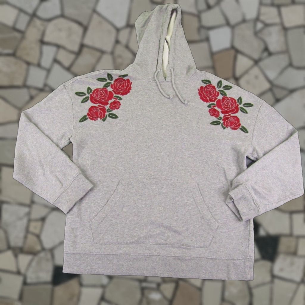 Pacsun PacSun Hoodie Women's Medium Gray Oversized Embroidered Rose Pullover Sweatshirt Womens Size M / US 6-8 / IT 42-44 - 1 Thumbnail