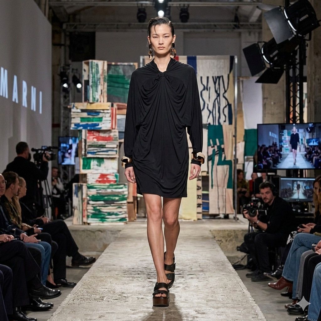 Marni Marni Black Draped Viscose Mini Dress, IT 44, 2010s Vintage Size M / US 6-8 / IT 42-44 - 1 Thumbnail
