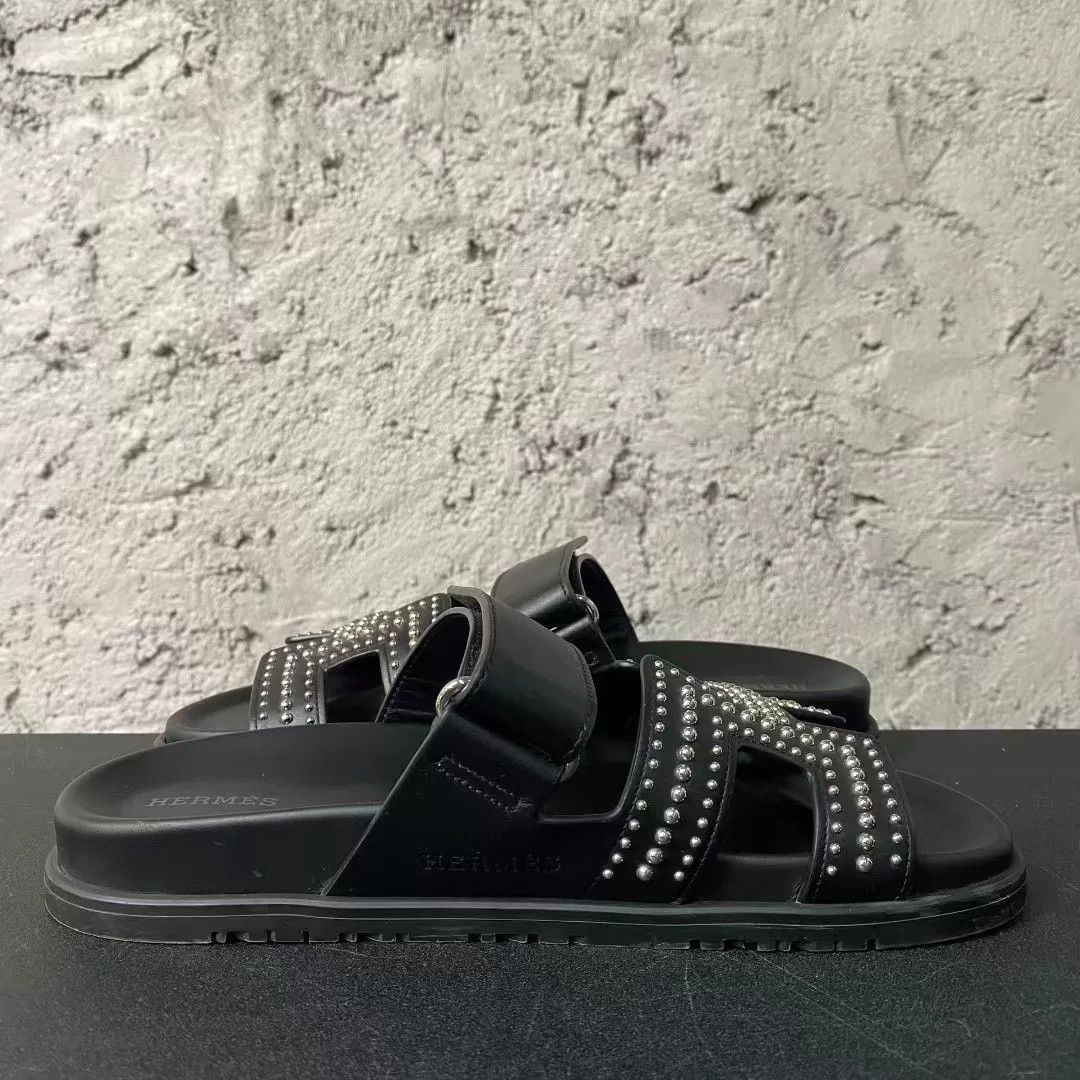 Hermes Hermes Black Silver Rivet H Slide Size US 32 / EU 48 - 5 Thumbnail