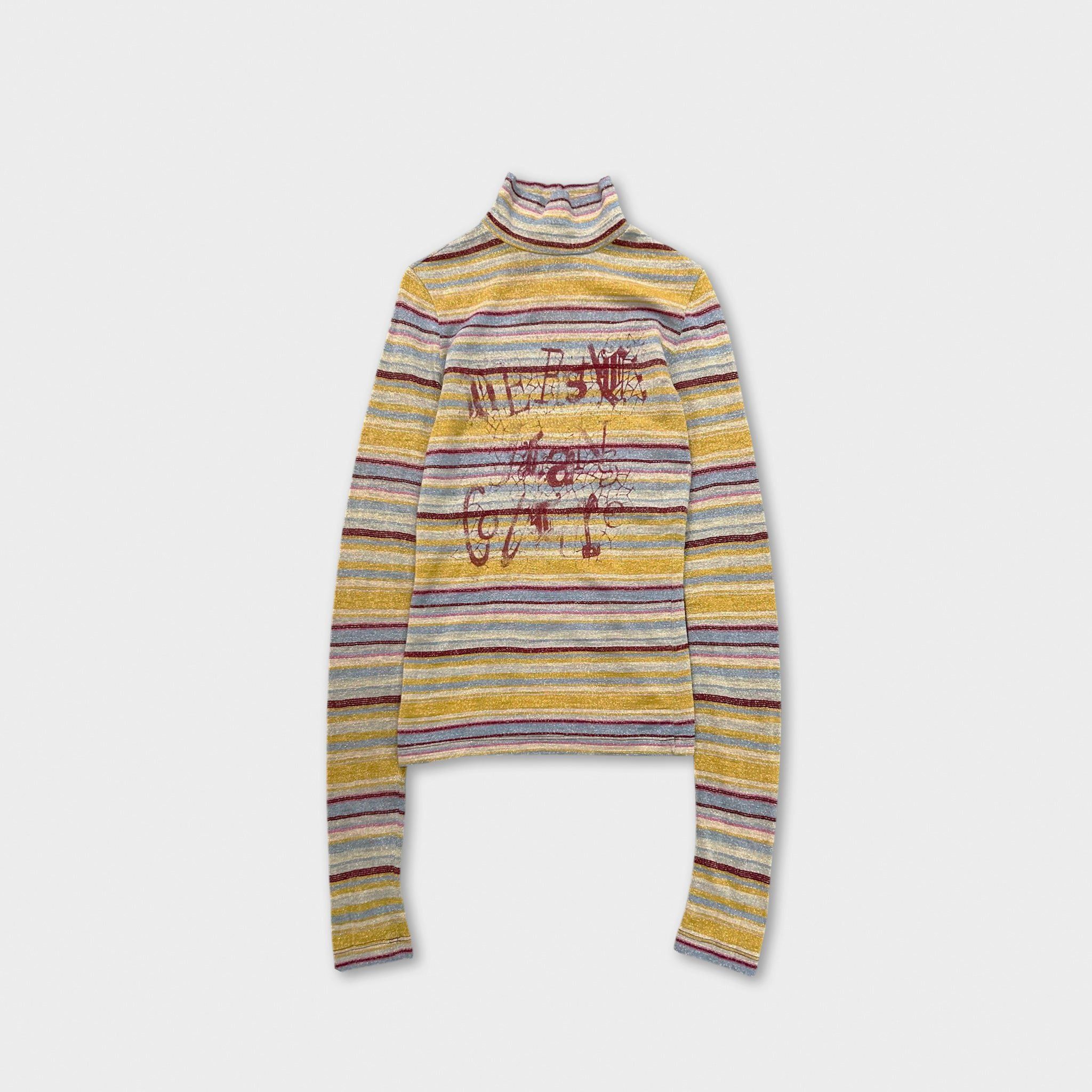 Versace Versace 1990s Glitter Effect Striped Long Sleeve Turtleneck Size US M / EU 48-50 / 2 - 1 Thumbnail