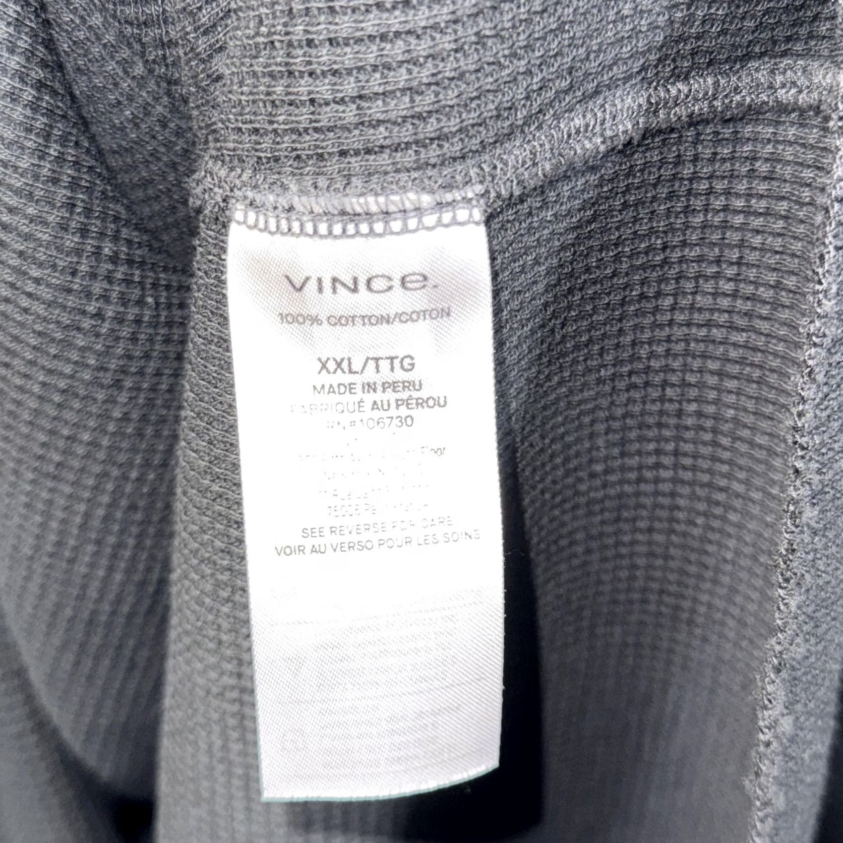 Vince Vince Shirt Mens 2XL Black Waffle Knit Thermal Long Sleeve Crewneck Cotton Top Size US XXL / EU 58 / 5 - 4 Thumbnail