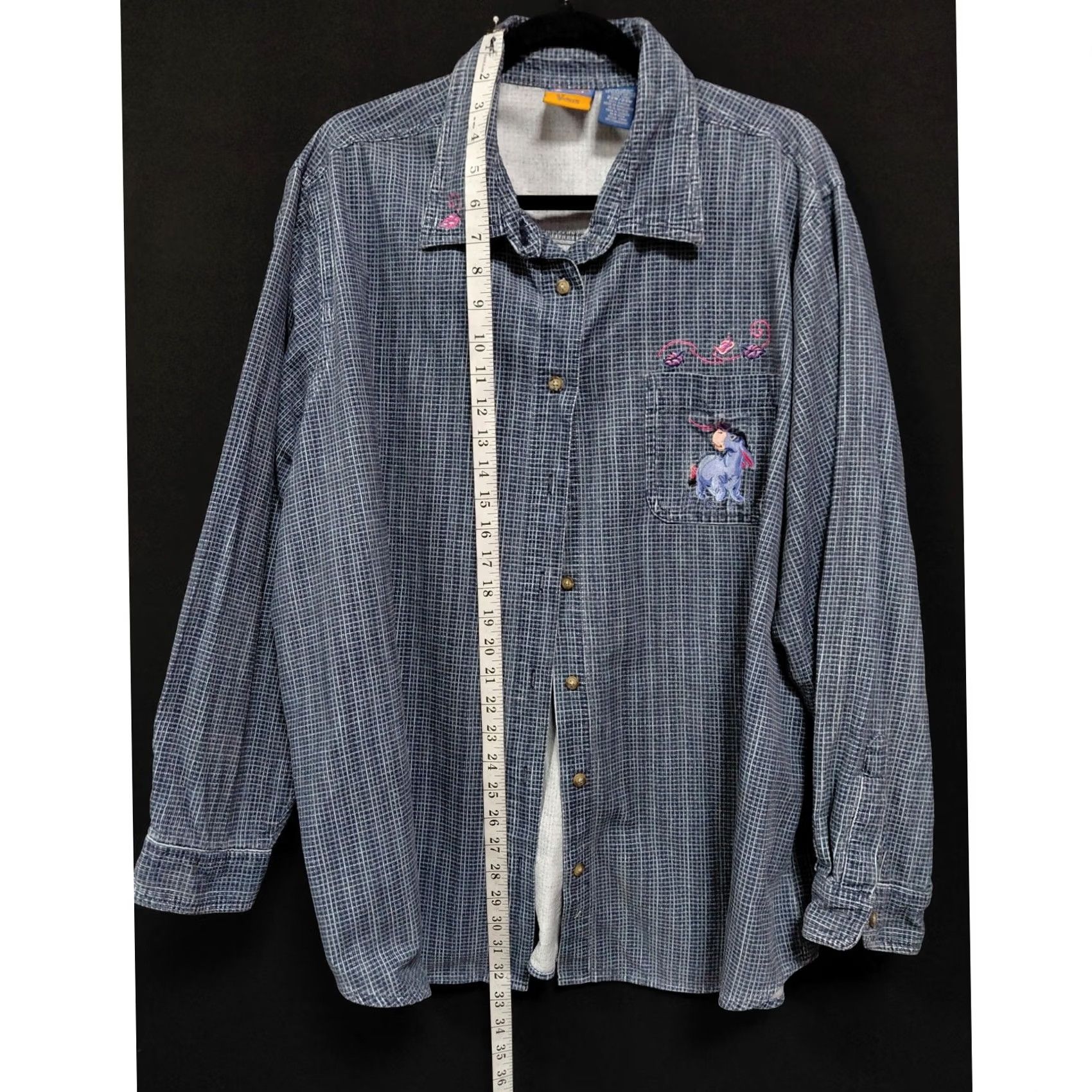 Disney Pooh Woman Disney Embroidered Shirt Blue 22W/24W Button-Up Striped Long Sleeve Cotton Eeyore Womens Shirt Size 3XL / US 20-22 - 7 Thumbnail