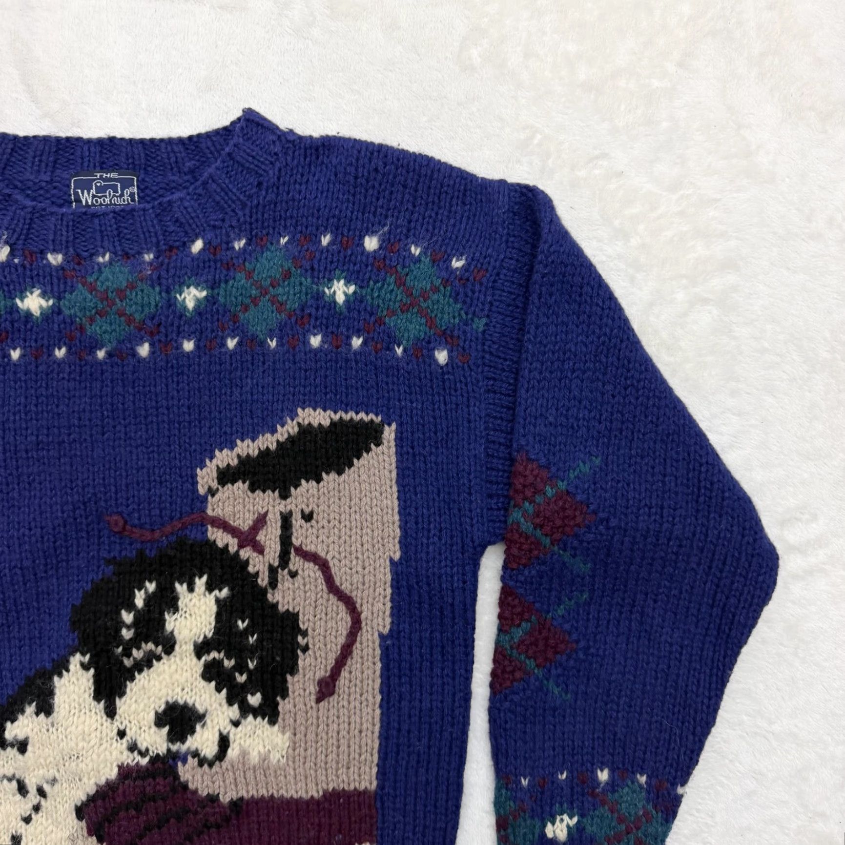 Vintage Woolrich Sweater Womens Medium Blue Dog Graphic Argyle Pullover Crew Neck Knit Size M / US 6-8 / IT 42-44 - 4 Thumbnail