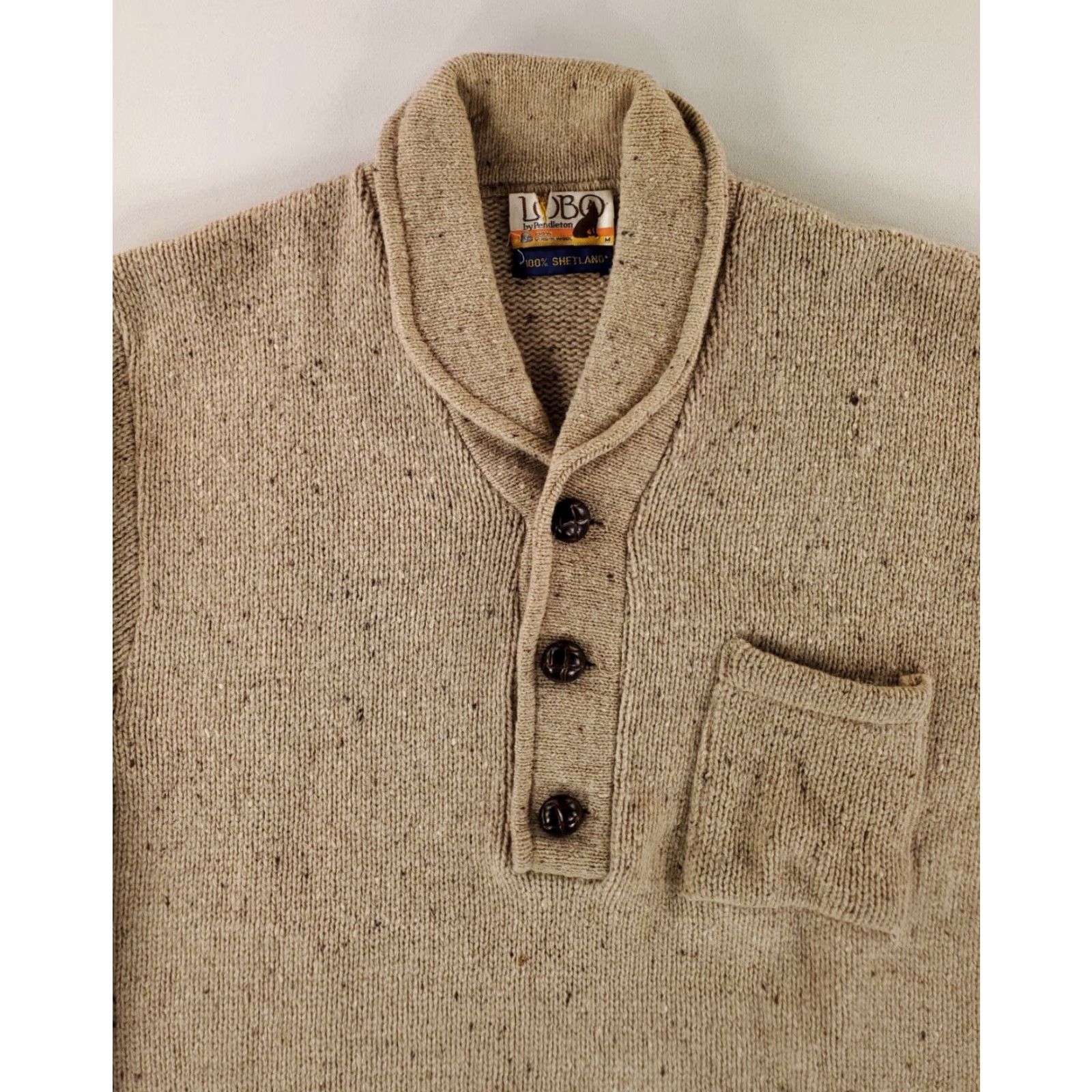 Pendleton Pendleton Lobo Sweater Henley Shawl Collar Shetland Wool Brown Patches Mens M Brown Wool Pullover M Mens Size US M / EU 48-50 / 2 - 2 Thumbnail