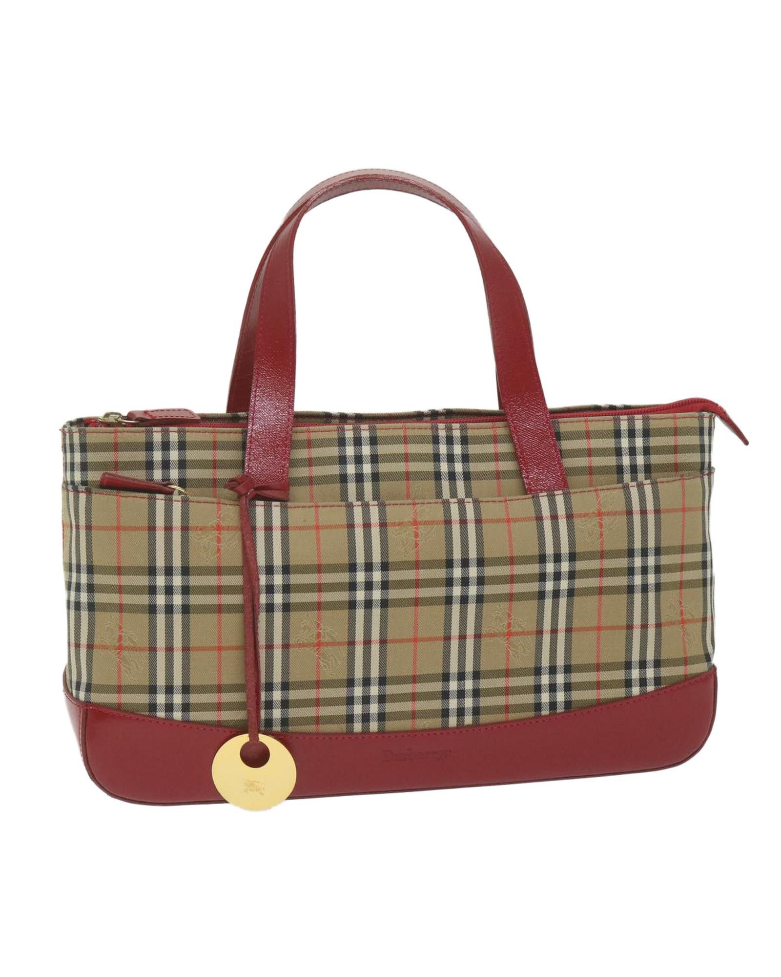 image of Burberry Canvas Hand Bag With Nova Check Pattern In Beige And Red, Women's