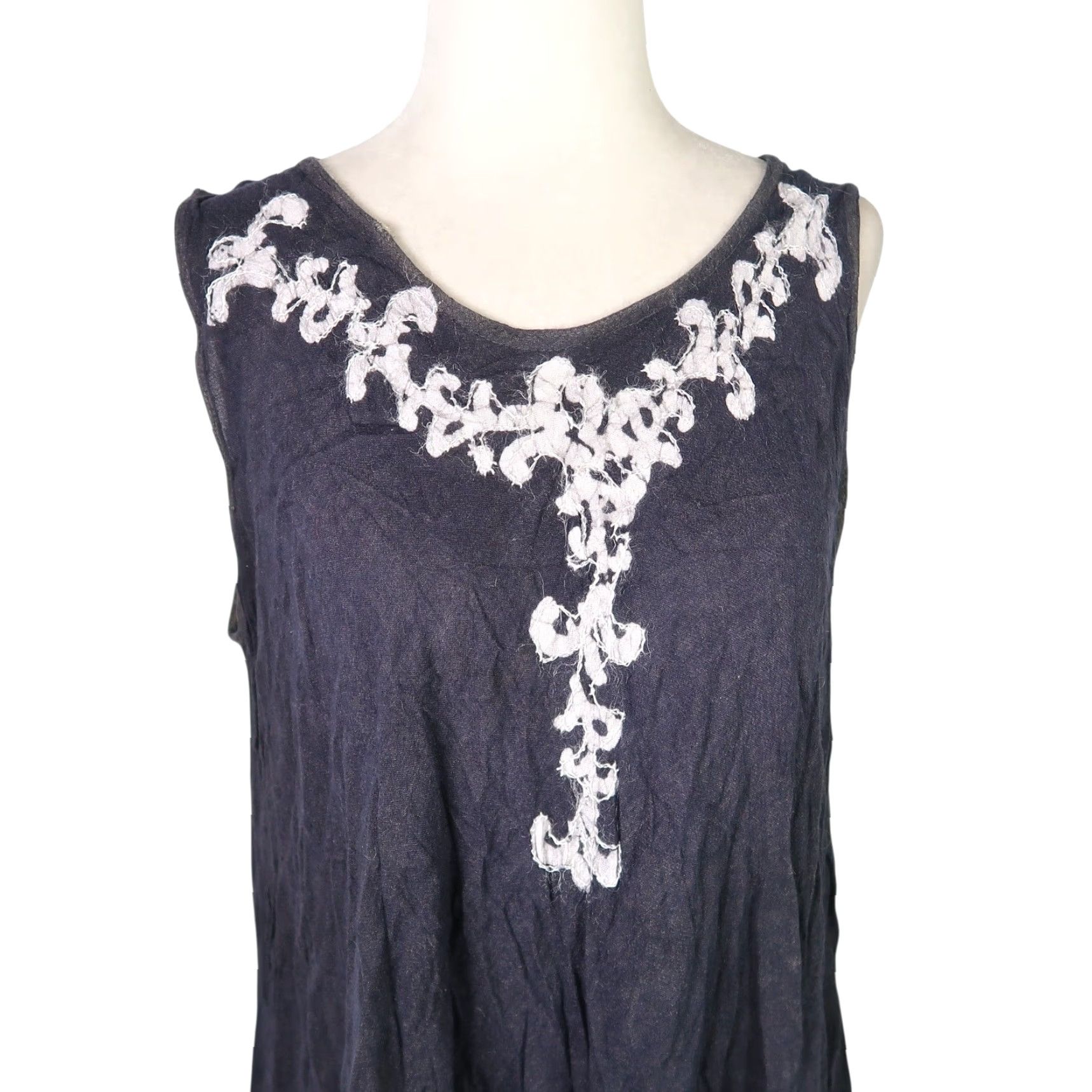 Vintage VINTAGE Pams Collection Black and White Flowy Rayon Mini Dress Dress Sleeveless Women L Black 90s Bohemian Mini Sundress Reg Short Womens Size L / US 10 / IT 46 - 2 Thumbnail