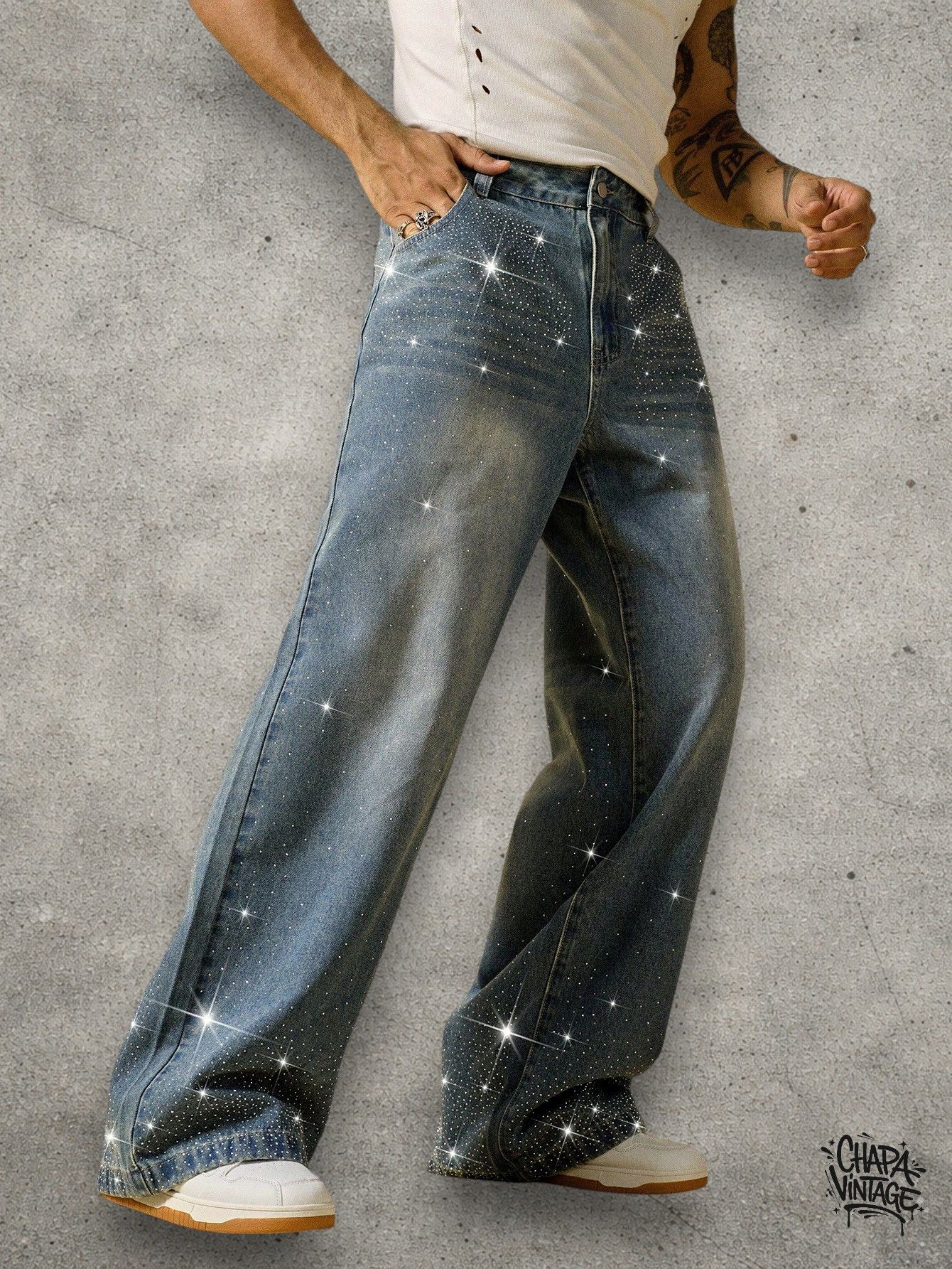 Japanese Brand Rhinestone straight jeans Size US 32 / EU 48 - 1 Thumbnail