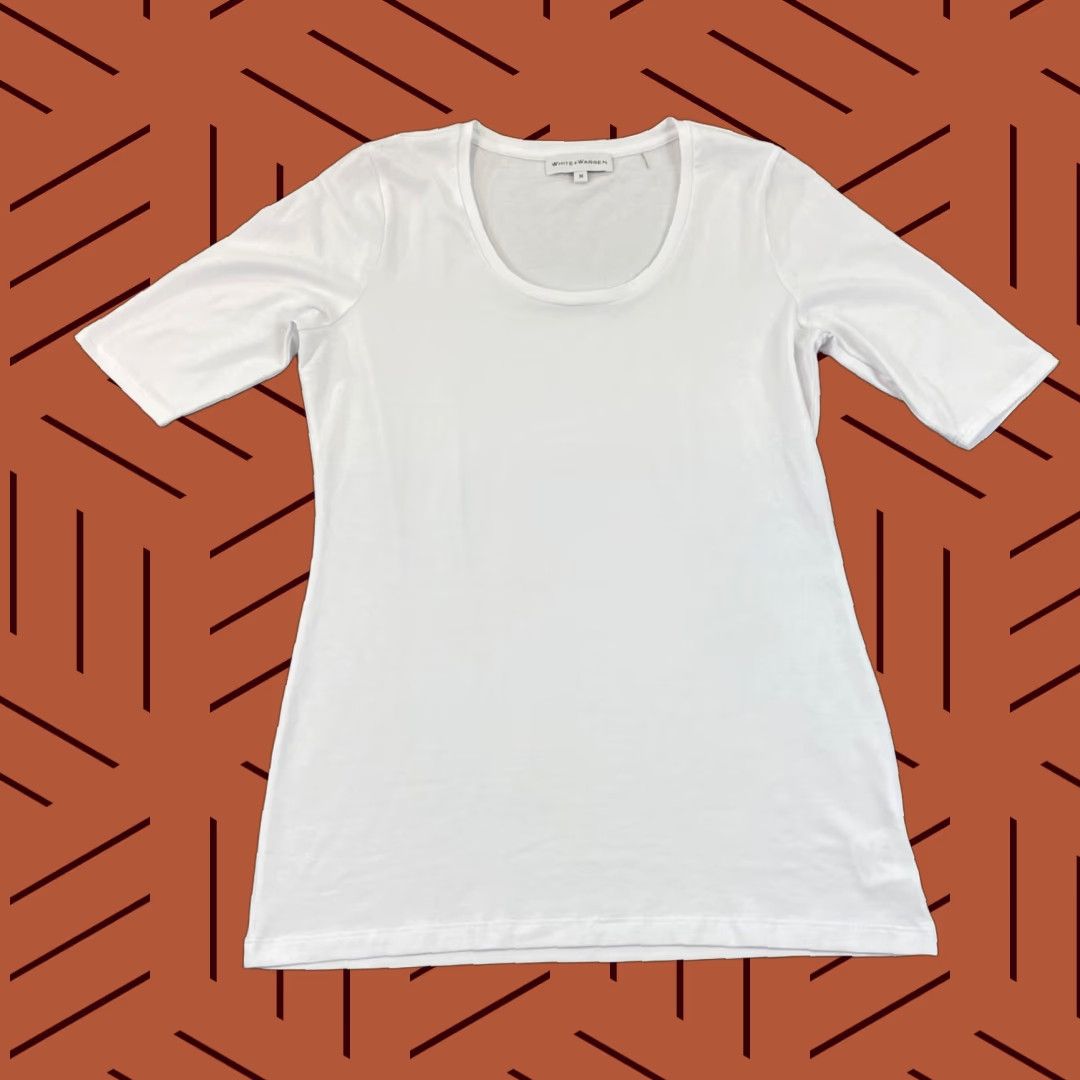 White + Warren VINTAGE White + Warren Blouse Womens Medium Casual 3/4 Sleeve Cotton Modal Stretch Size M / US 6-8 / IT 42-44 - 1 Thumbnail