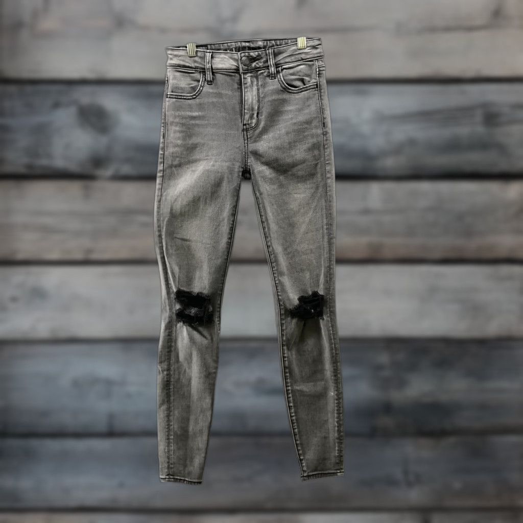 American Eagle Outfitters American Ealge Hi-Rise Jegging Womens Size 0 Ripped Knee Super Stretch Gray Jeans Size 25" / US 0 / IT 36 - 1 Thumbnail