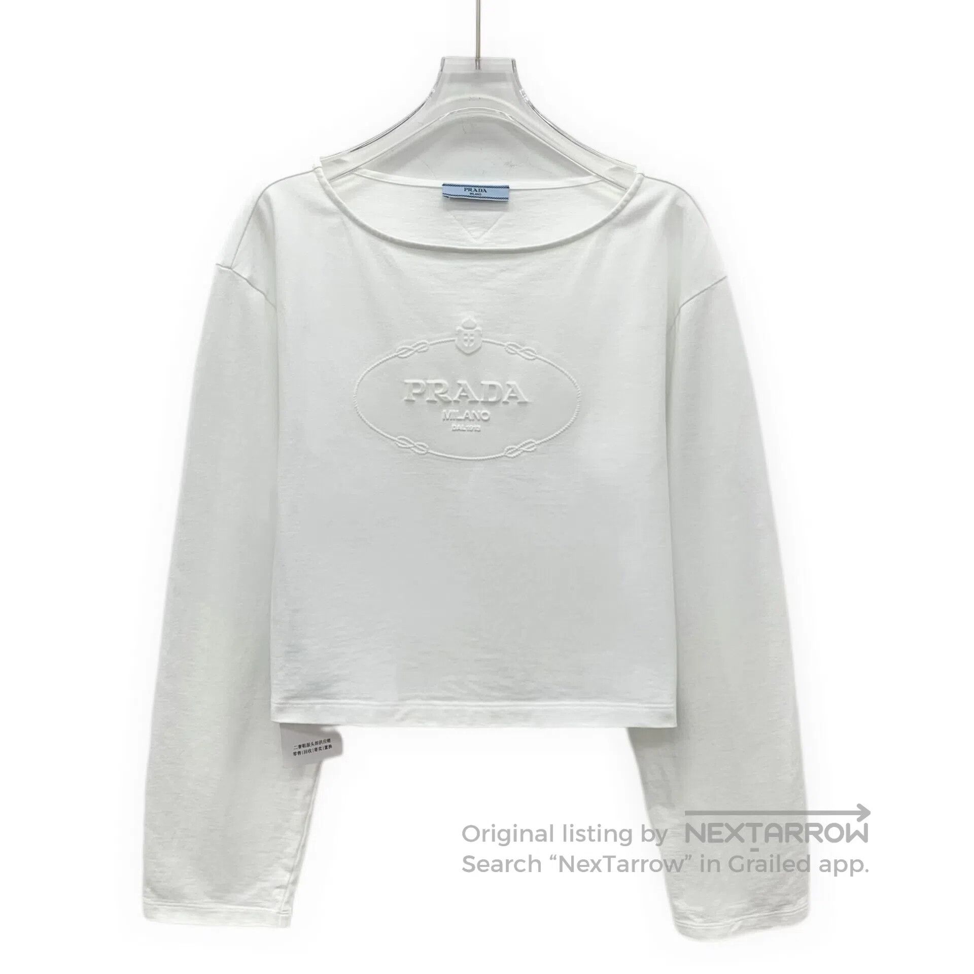 Prada Prada White Logo Letter Embossed Cotton Round Neck Long Sl Size US S / EU 44-46 / 1 - 1 Thumbnail