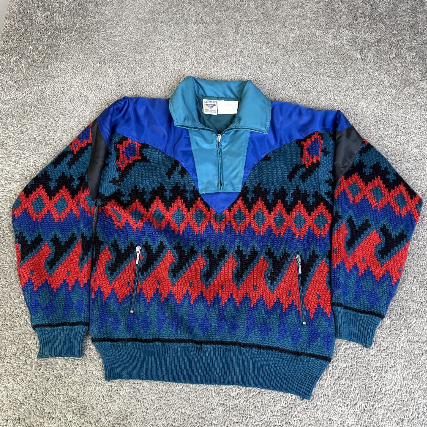 Spyder VINTAGE Spyder Ski Sweater Mens M Wind Stopper Geometric 1/4 Zip Wool Knit Jacket/Coat Mid-Length Casual Mens Size US M / EU 48-50 / 2 - 2 Thumbnail
