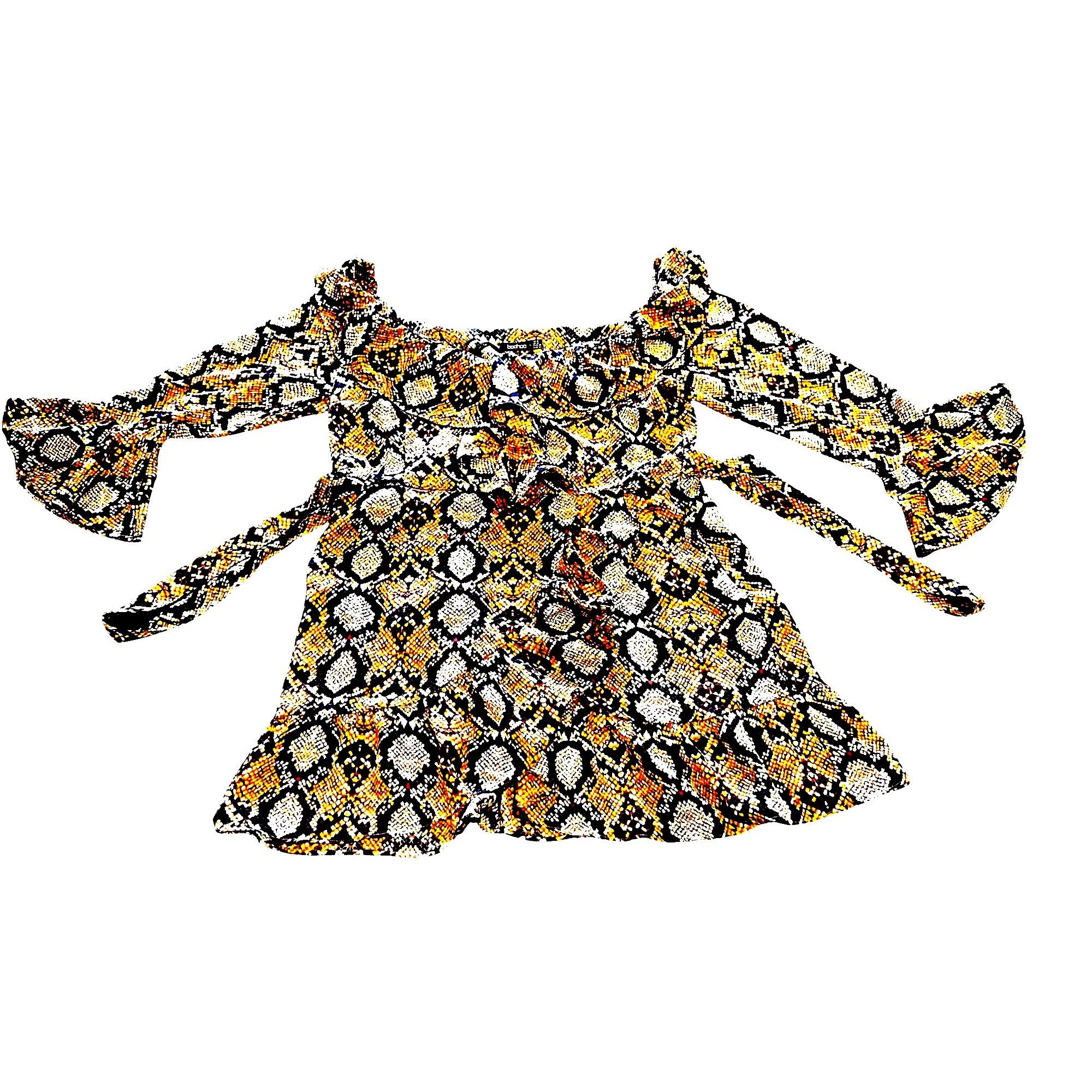 Boohoo Boohoo Snakeskin Print Ruffle Mini Dress Long Sleeve Bold Pa Size XL / US 12-14 / IT 48-50 - 2 Thumbnail