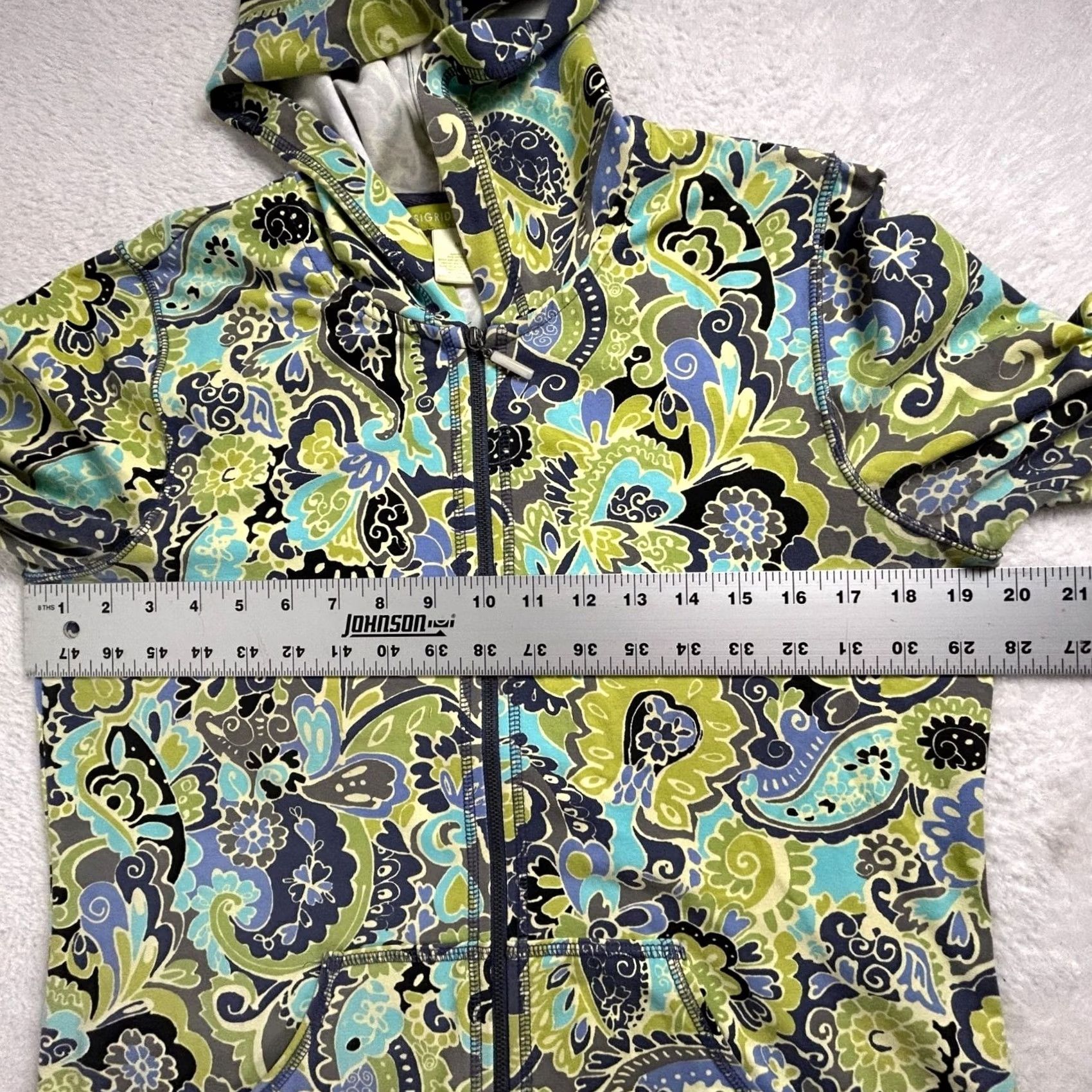 Vintage Sigrid Olsen Womens Paisley Zip-Up Hoodie Jacket Medium Green Stretch Pockets Size M / US 6-8 / IT 42-44 - 6 Thumbnail