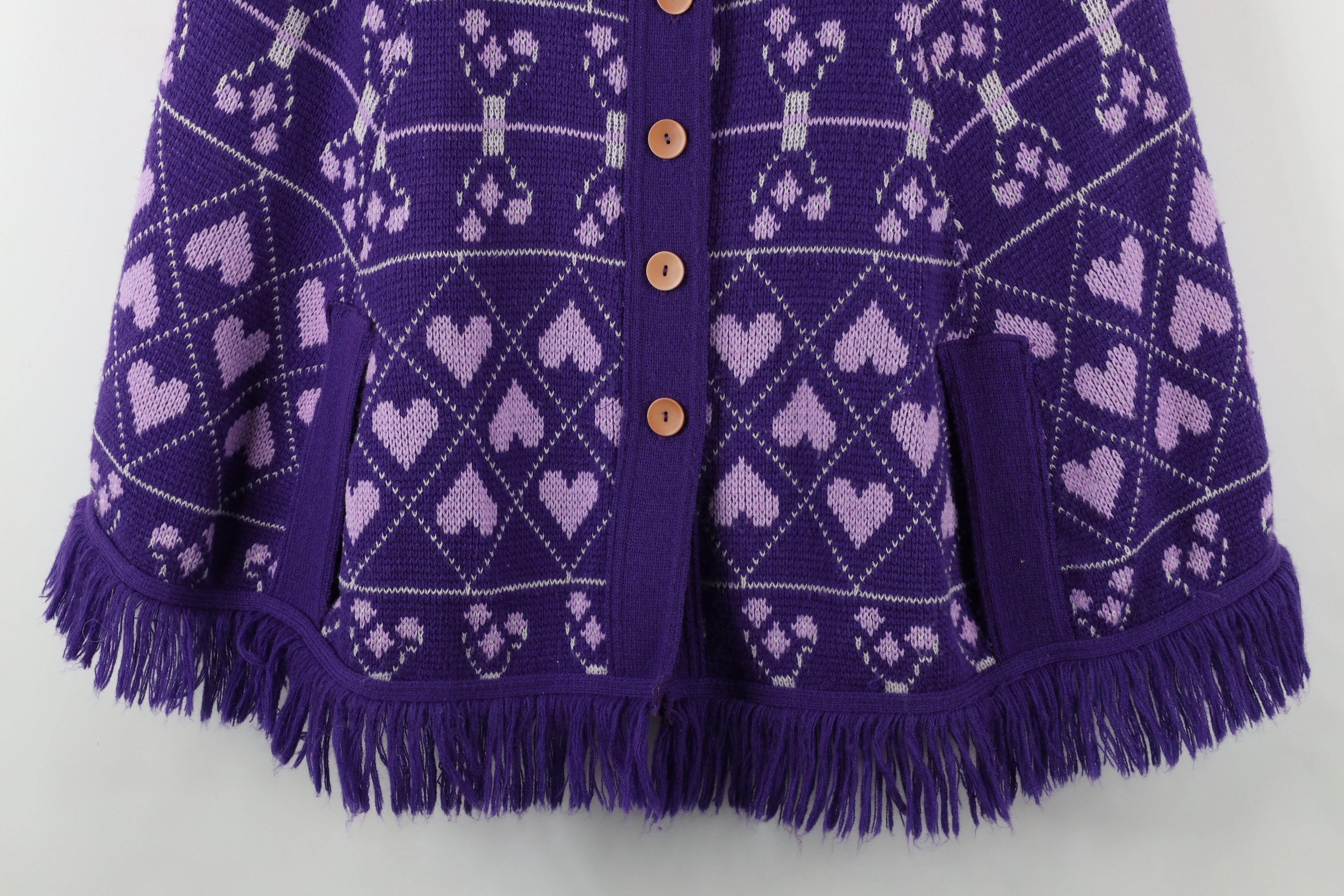 Vintage Vintage 70s Fairy Kei Kawaii Heart Knit Sweater Cape Purple Size ONE SIZE - 3 Thumbnail